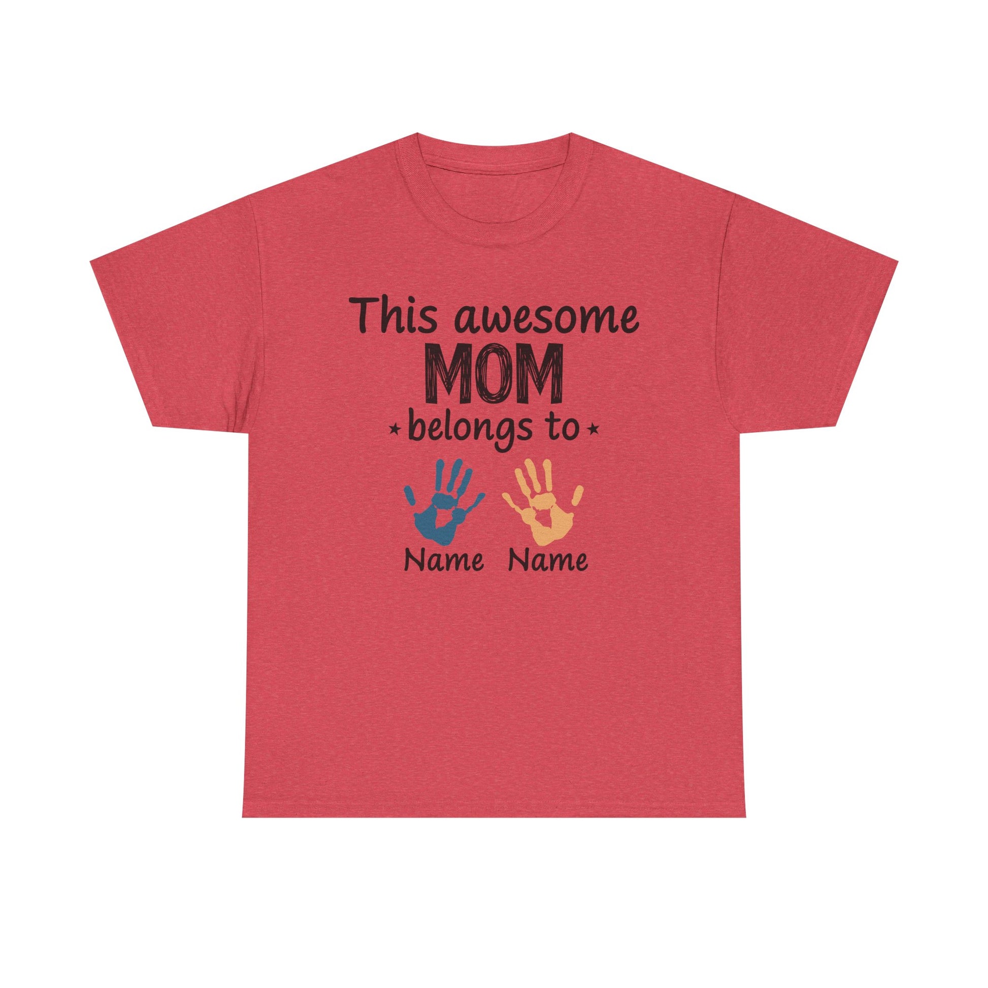 Custom "This Awesome MOM Belongs To" Unisex Heavy Cotton Tee - Perfect Gift for Mother's Day and Family Celebrations - GULLYDESIGN