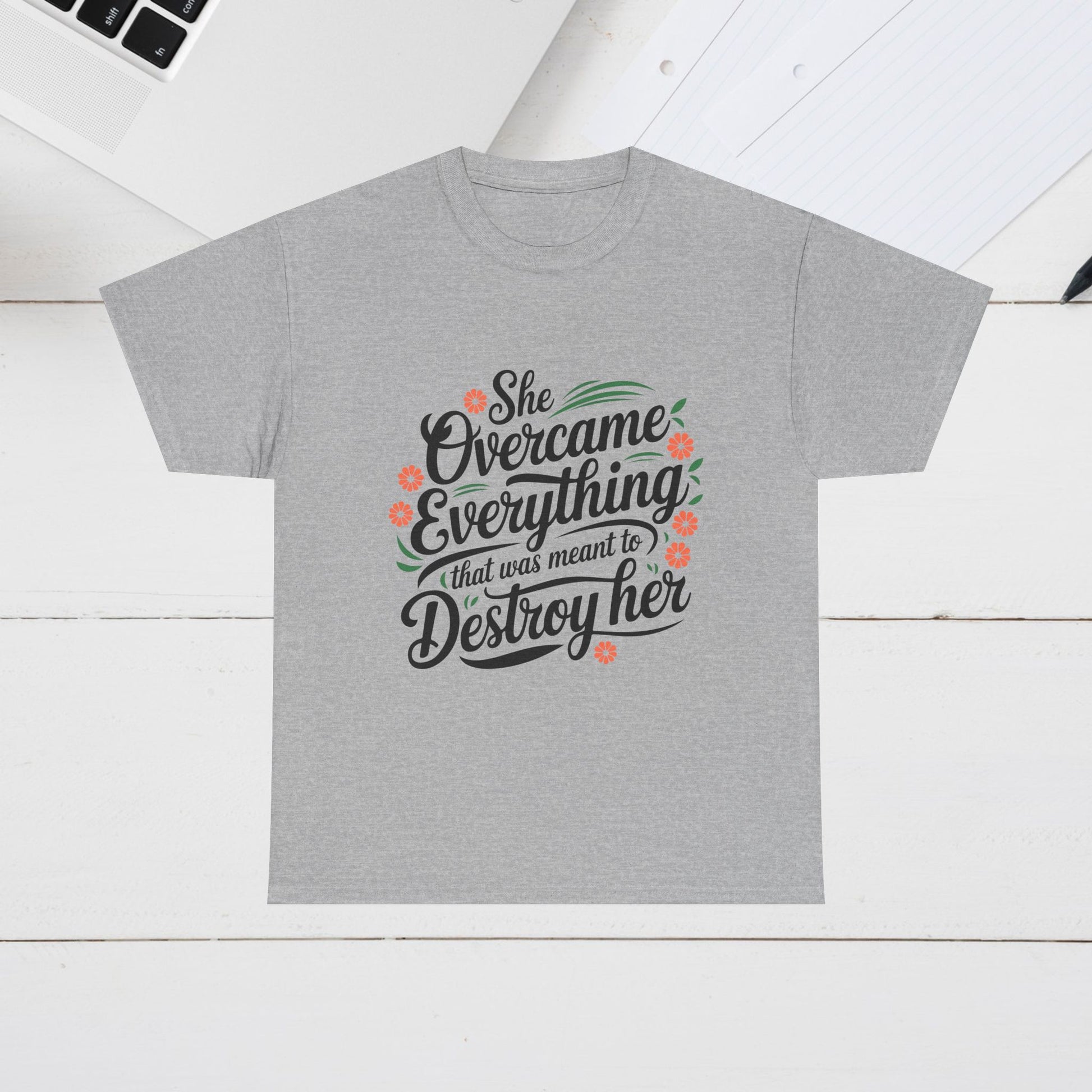 Empowering Women's Quote Unisex Heavy Cotton Tee - 'She Overcame Everything' - GULLYDESIGN