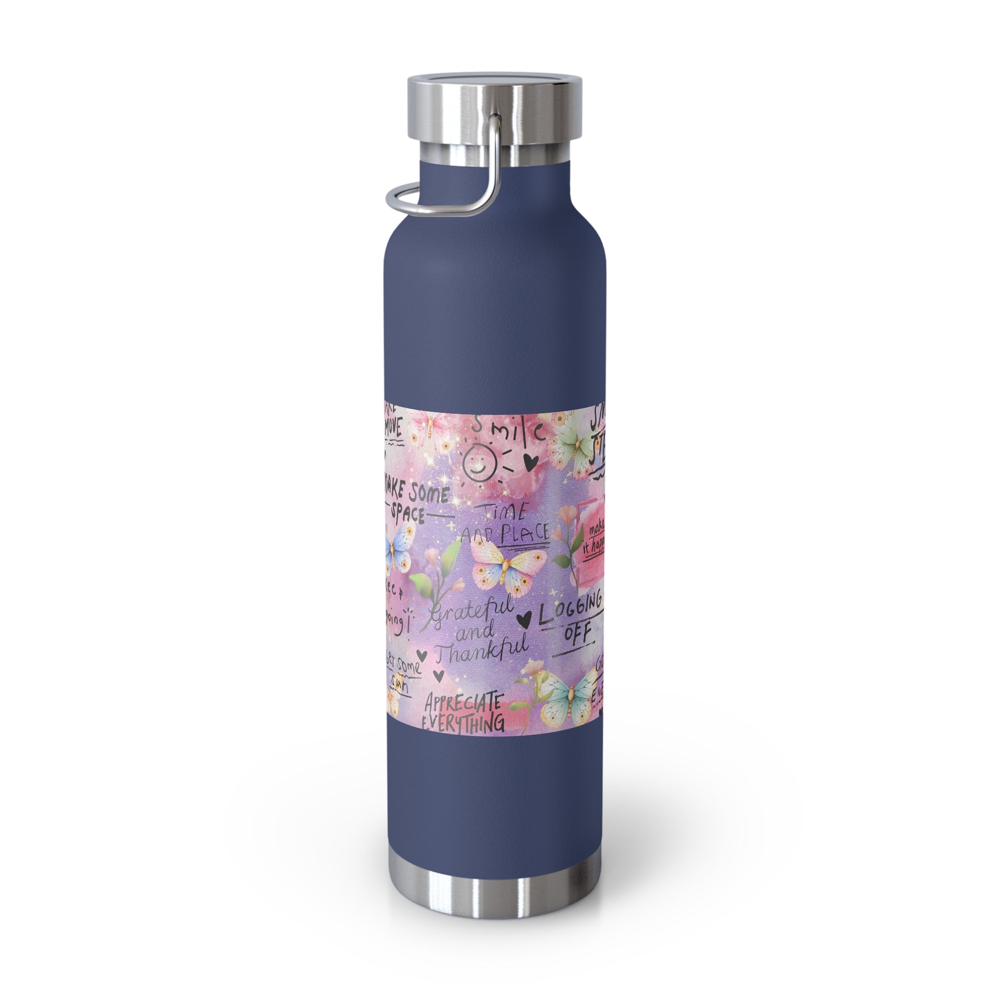 Inspirational Copper Insulated Water Bottle - 22oz - Motivational Quotes & Colorful Design - GULLYDESIGN