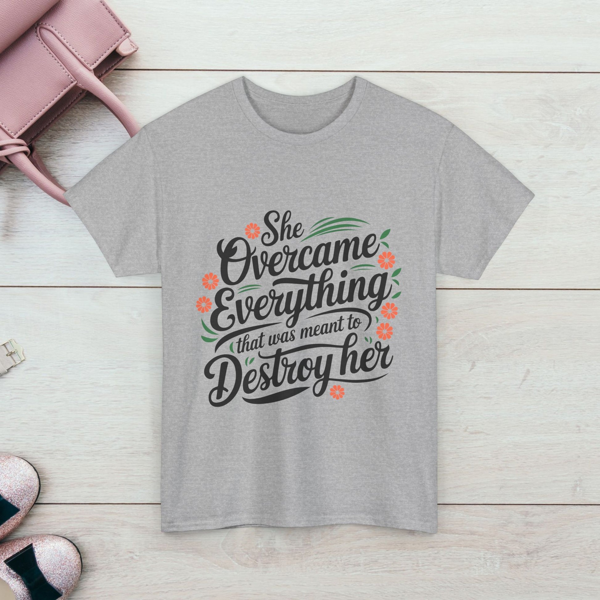 Empowering Women's Quote Unisex Heavy Cotton Tee - 'She Overcame Everything' - GULLYDESIGN