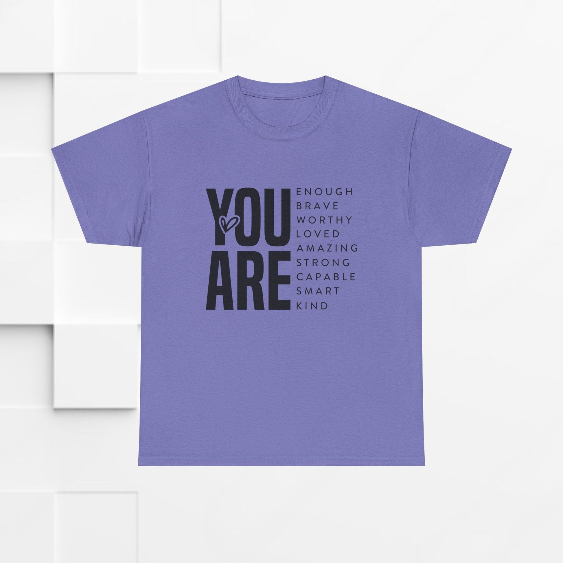 You Are Enough Unisex Heavy Cotton Tee | Inspirational Graphic Tee for Self-Love and Positivity - GULLYDESIGN
