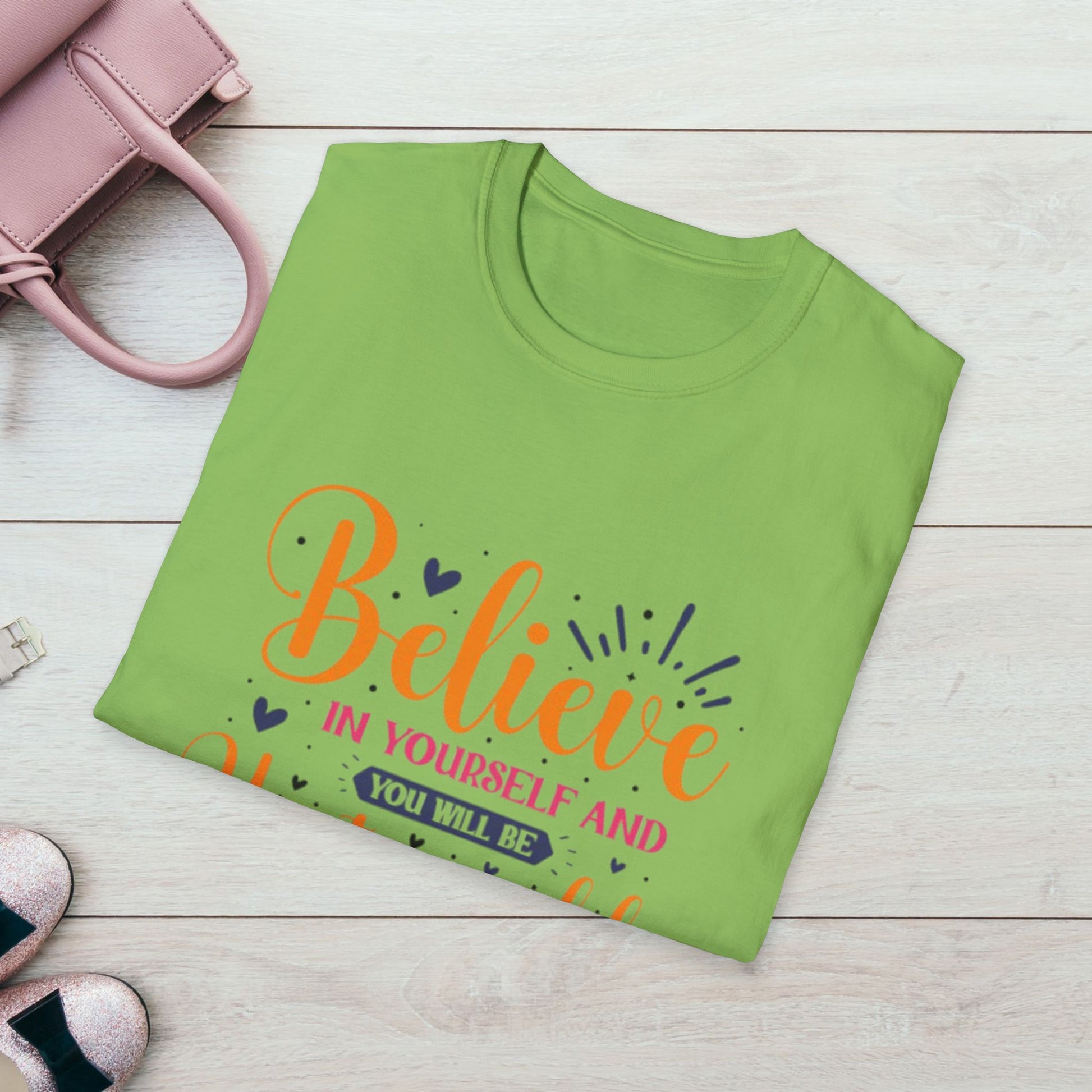 Unisex Softstyle T-Shirt - 'Believe in Yourself and You Will Be Unstoppable' Inspirational Tee - GULLYDESIGN