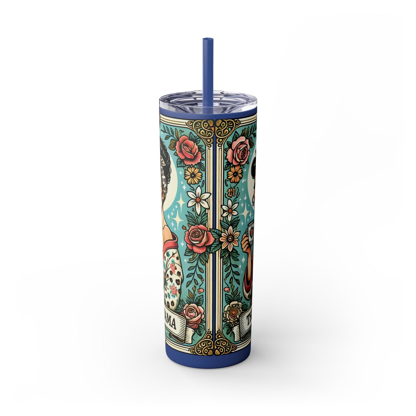 Vintage Floral Mama Skinny Tumbler with Straw | 20oz Stylish Drinkware for Moms