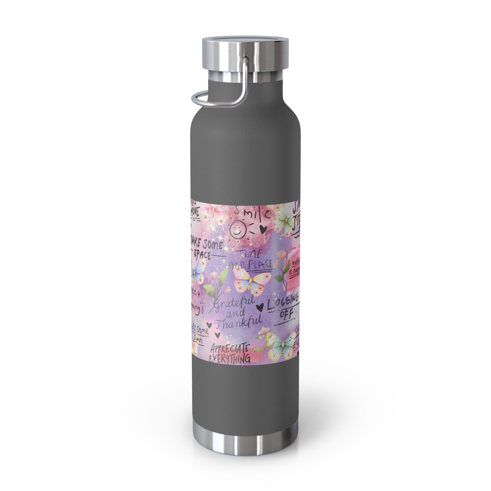 Inspirational Copper Insulated Water Bottle - 22oz - Motivational Quotes & Colorful Design - GULLYDESIGN