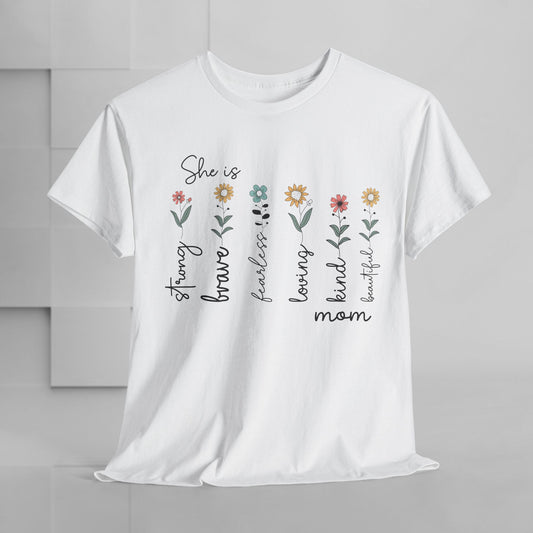 Inspirational Mom Heavy Cotton Tee - Strong, Brave, Kind, Beautiful Design - GULLYDESIGN