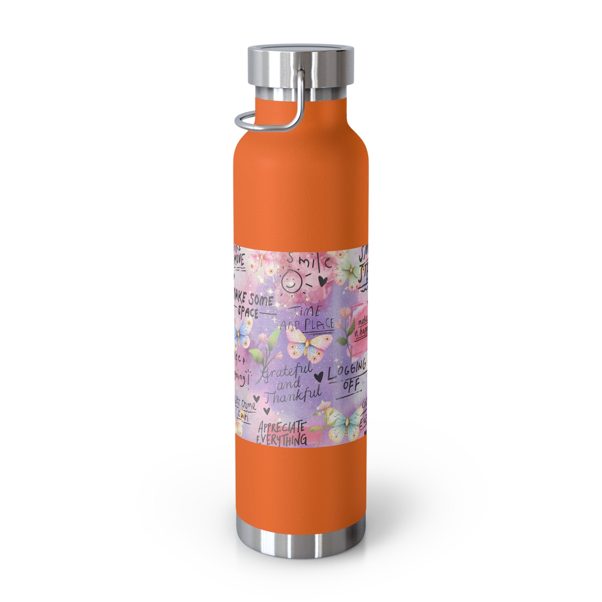 Inspirational Copper Insulated Water Bottle - 22oz - Motivational Quotes & Colorful Design - GULLYDESIGN