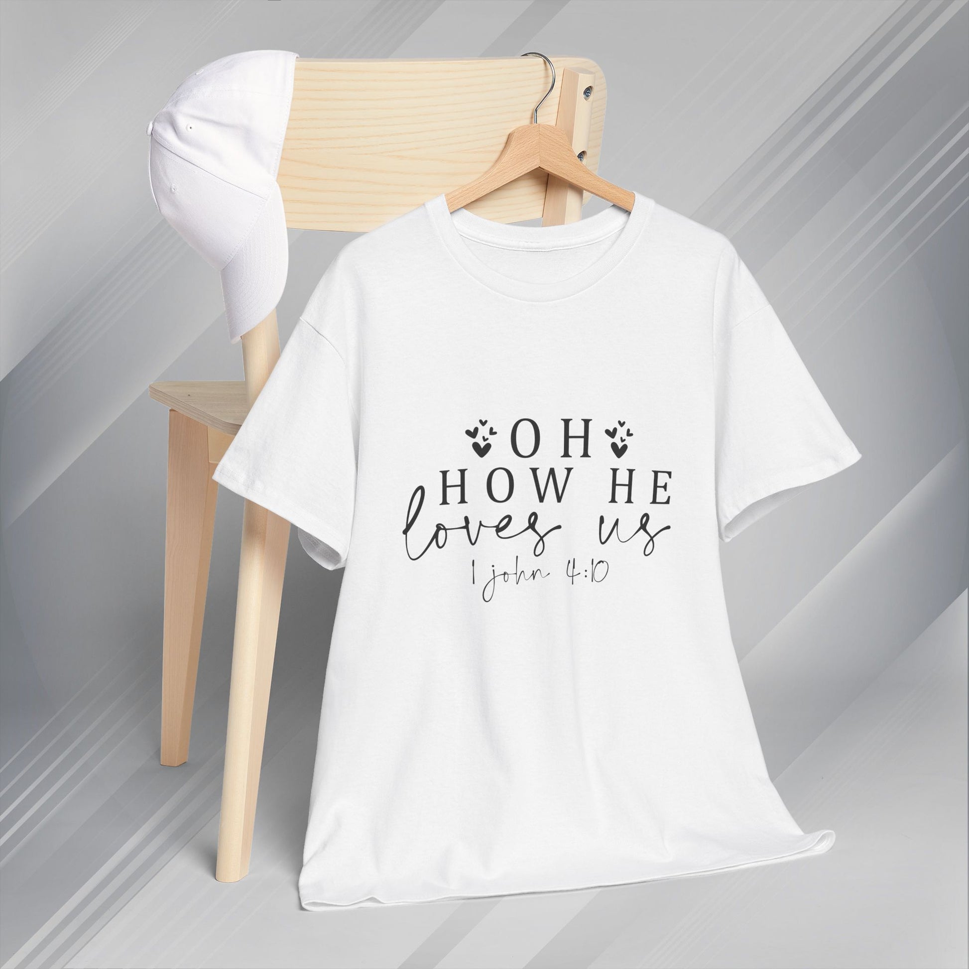 Inspirational Unisex Heavy Cotton Tee - 'Oh How He Loves Us' John 4:10 - GULLYDESIGN