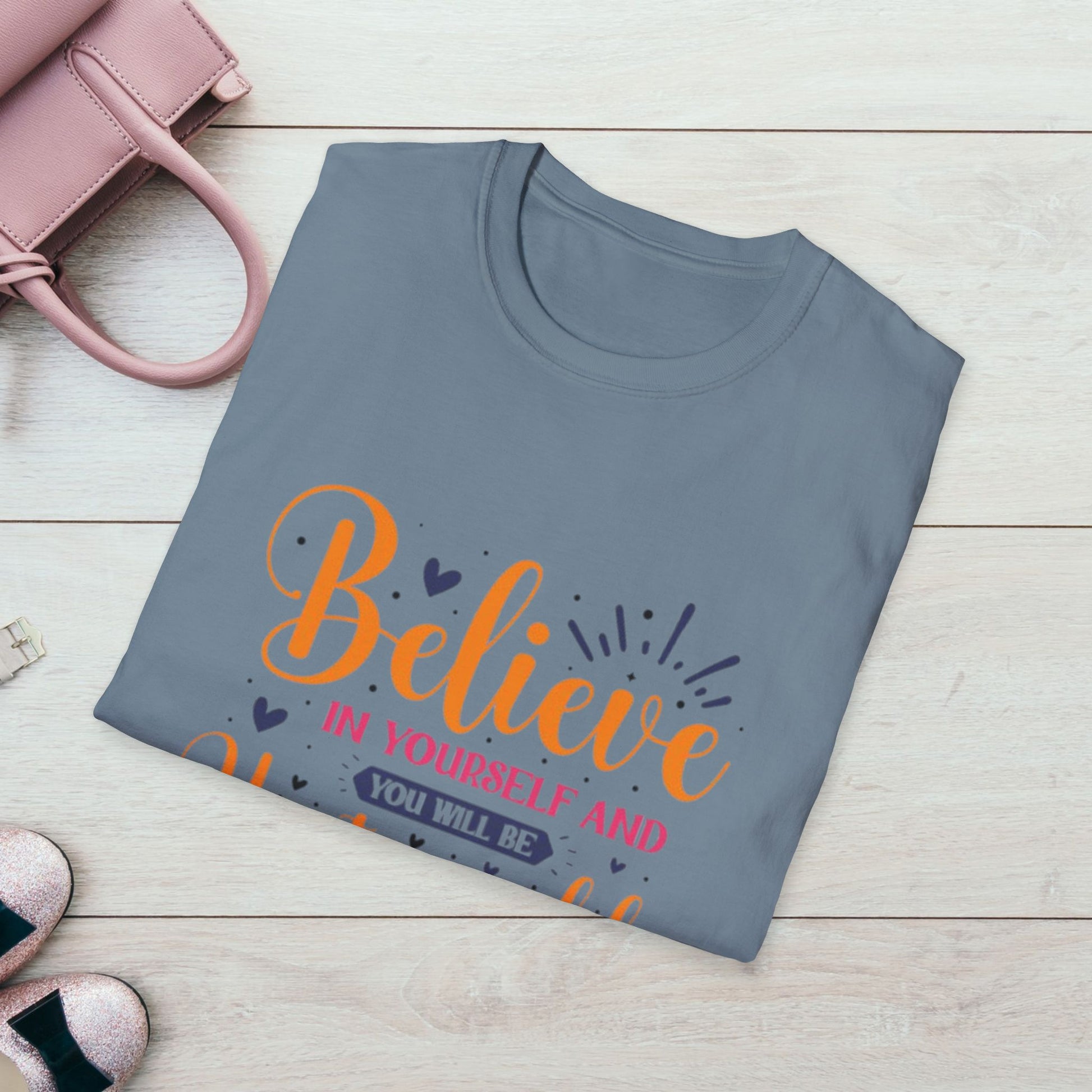 Unisex Softstyle T-Shirt - 'Believe in Yourself and You Will Be Unstoppable' Inspirational Tee - GULLYDESIGN