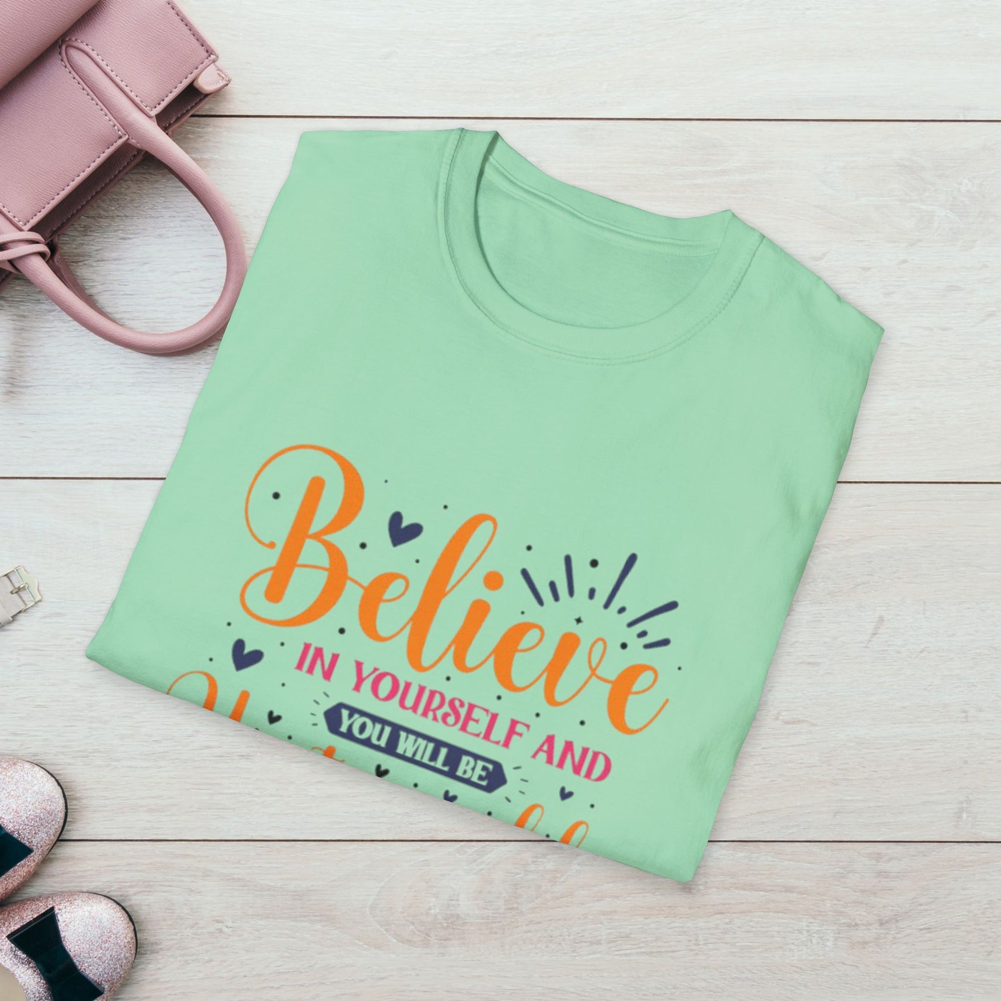 Unisex Softstyle T-Shirt - 'Believe in Yourself and You Will Be Unstoppable' Inspirational Tee - GULLYDESIGN