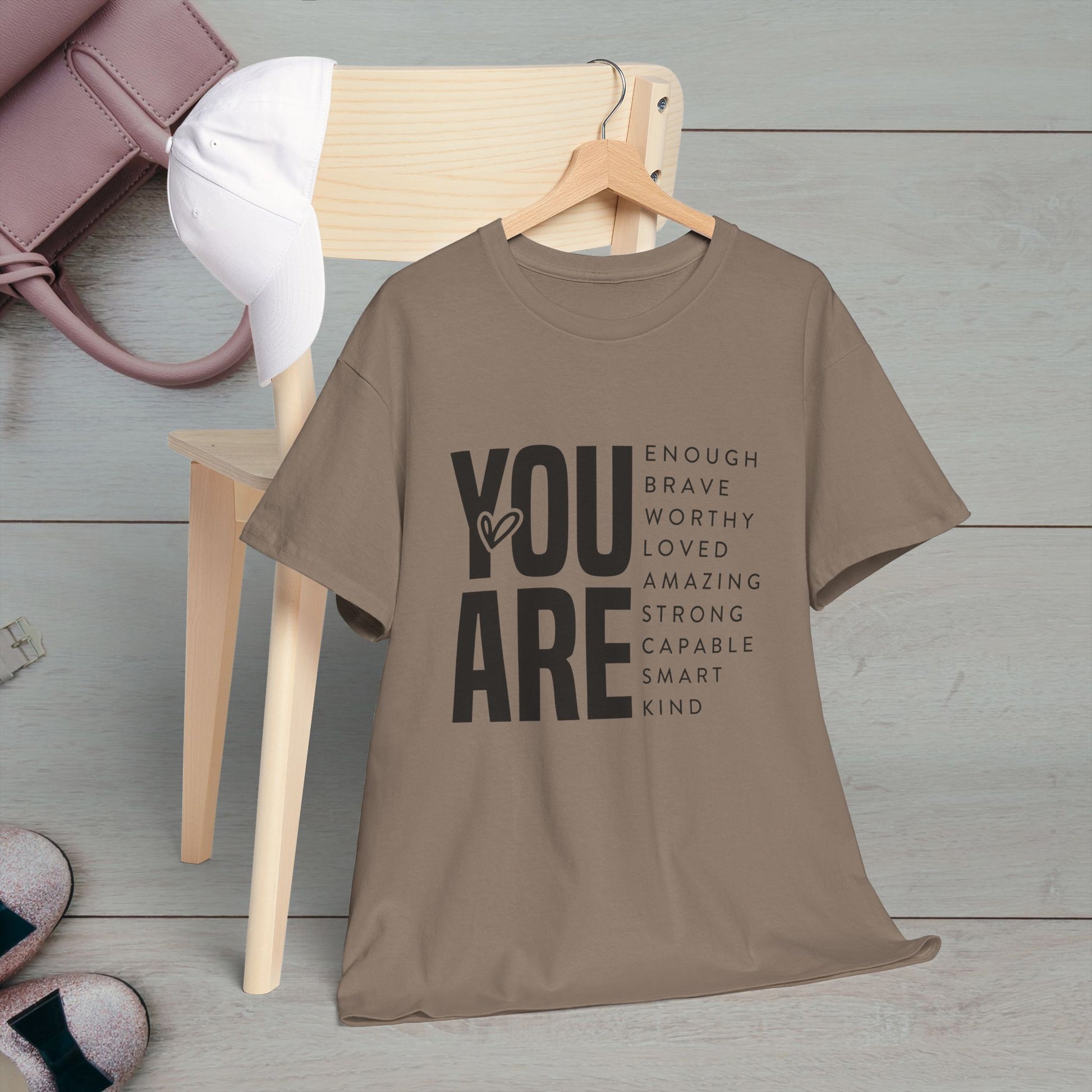 You Are Enough Unisex Heavy Cotton Tee | Inspirational Graphic Tee for Self-Love and Positivity - GULLYDESIGN
