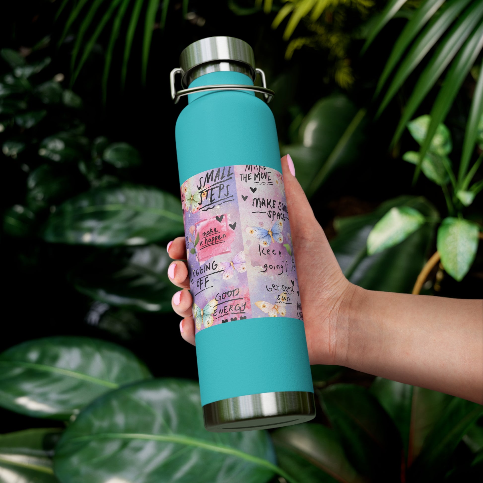 Inspirational Copper Insulated Water Bottle - 22oz - Motivational Quotes & Colorful Design - GULLYDESIGN