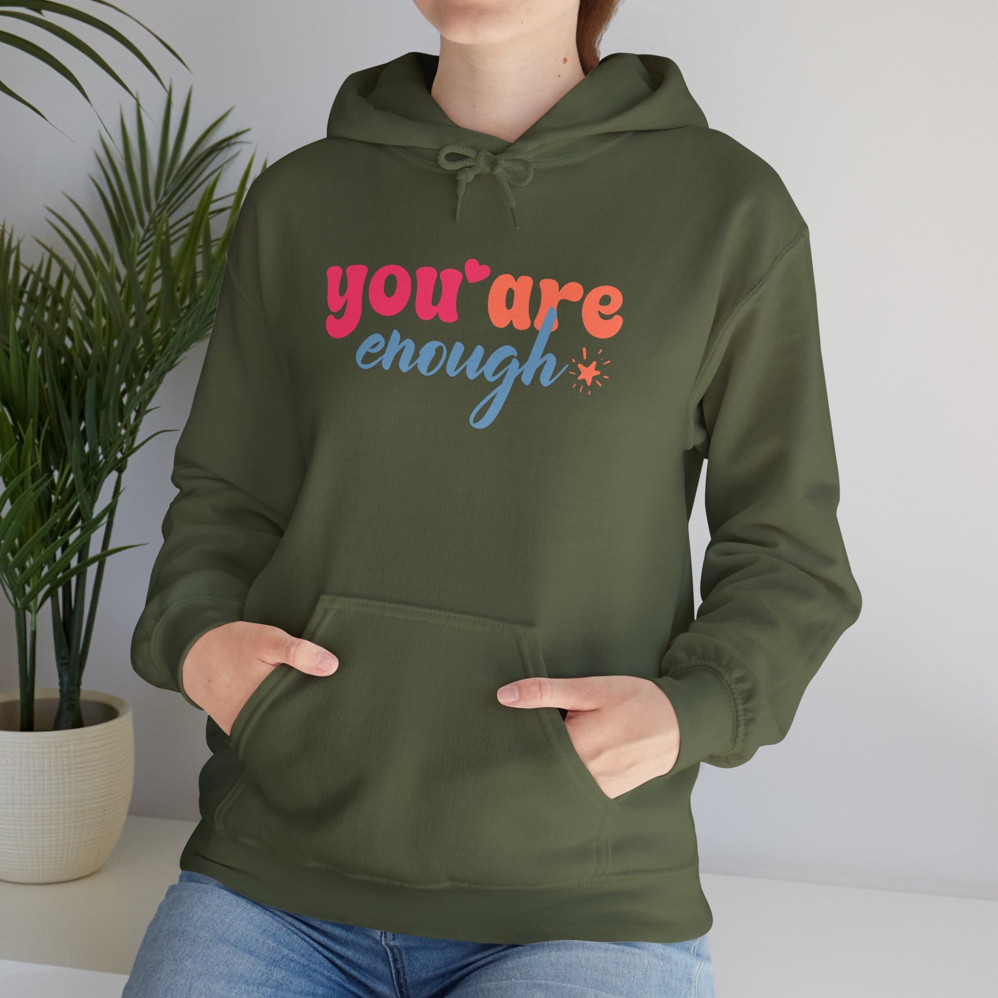 Inspirational Unisex Hoodie - 'You Are Enough' Motivational Sweatshirt for Self-Love & Positivity - GULLYDESIGN