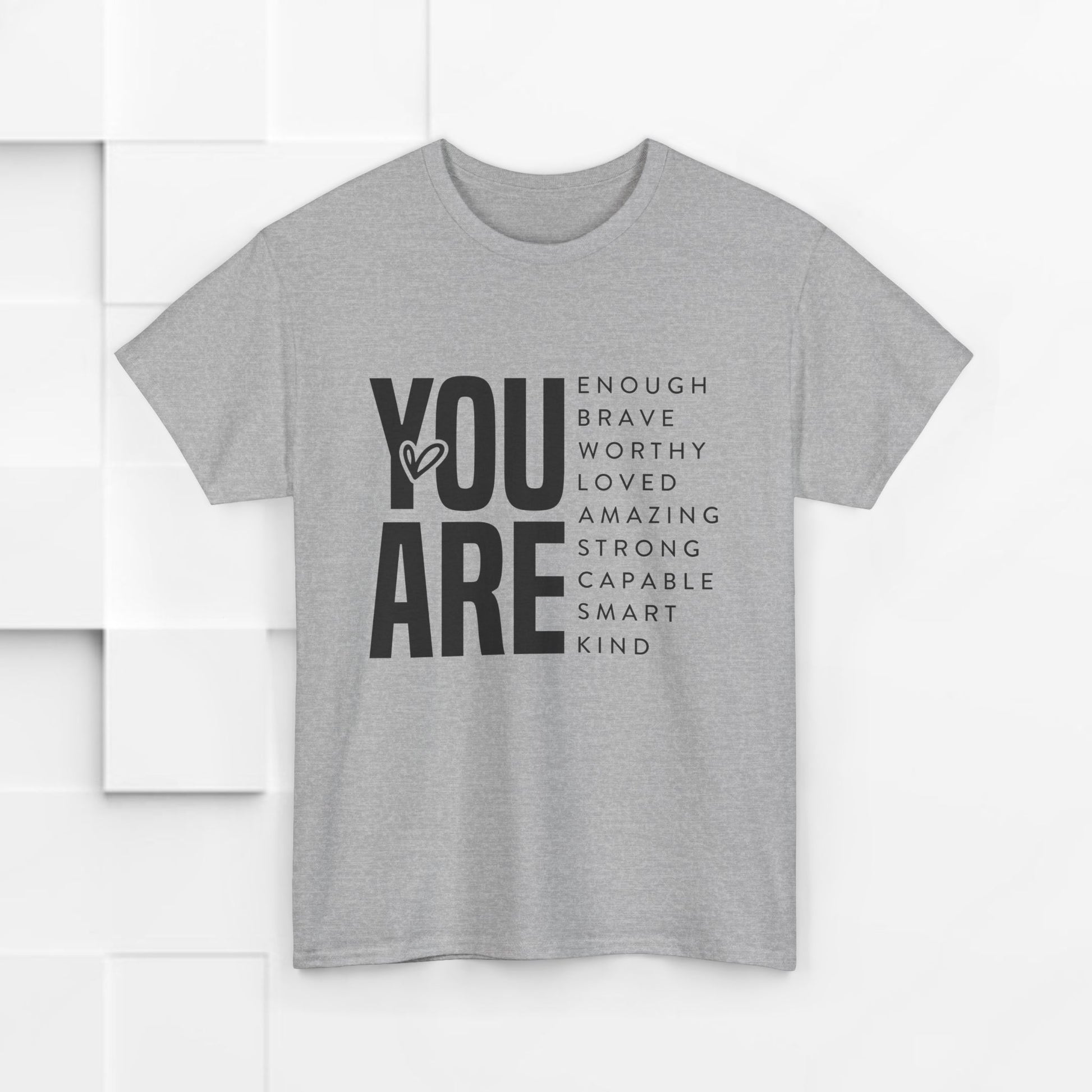You Are Enough Unisex Heavy Cotton Tee | Inspirational Graphic Tee for Self-Love and Positivity - GULLYDESIGN