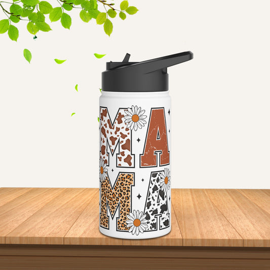 Stylish Stainless Steel Water Bottle - ‘AM’ Design with Florals and Leopard Print