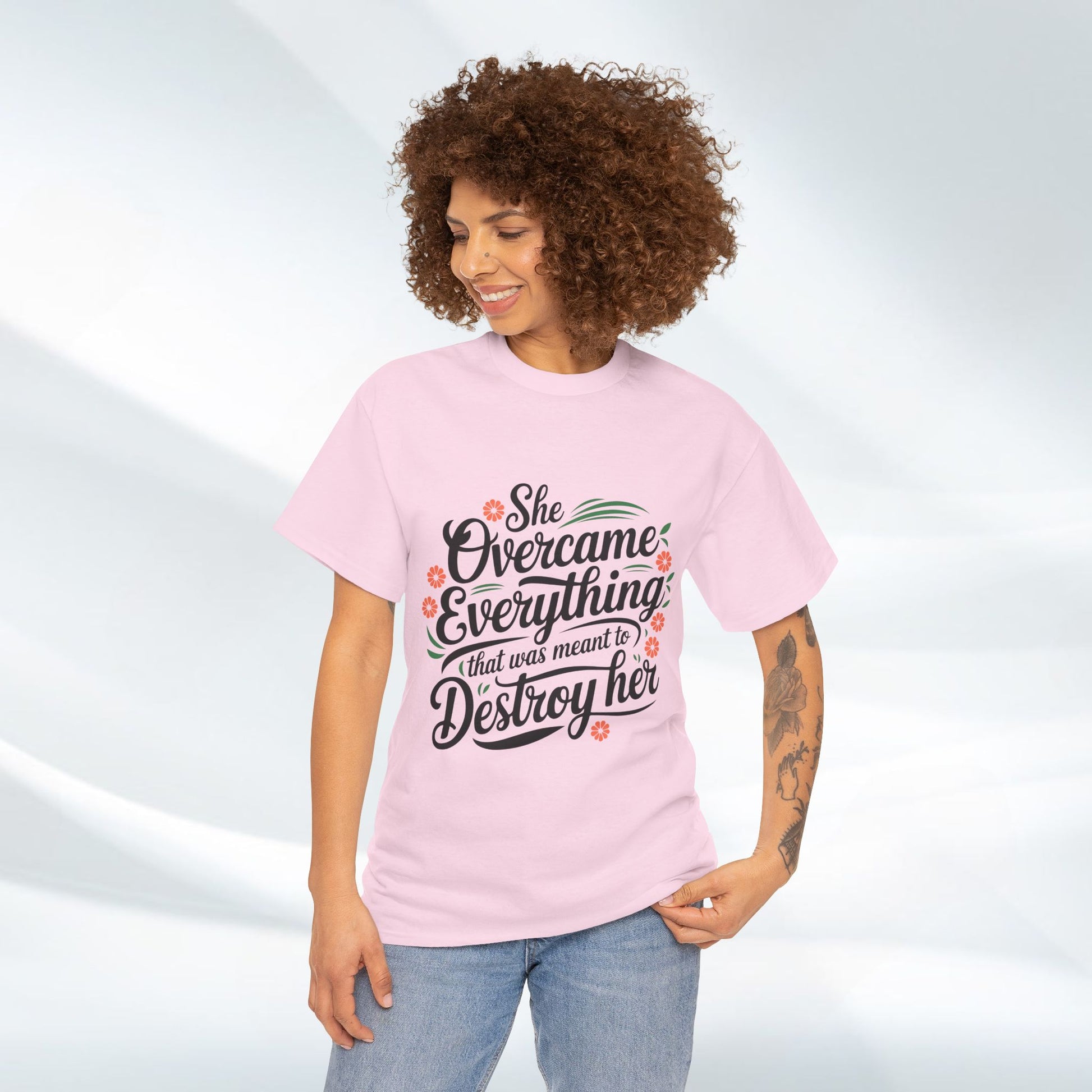 Empowering Women's Quote Unisex Heavy Cotton Tee - 'She Overcame Everything' - GULLYDESIGN