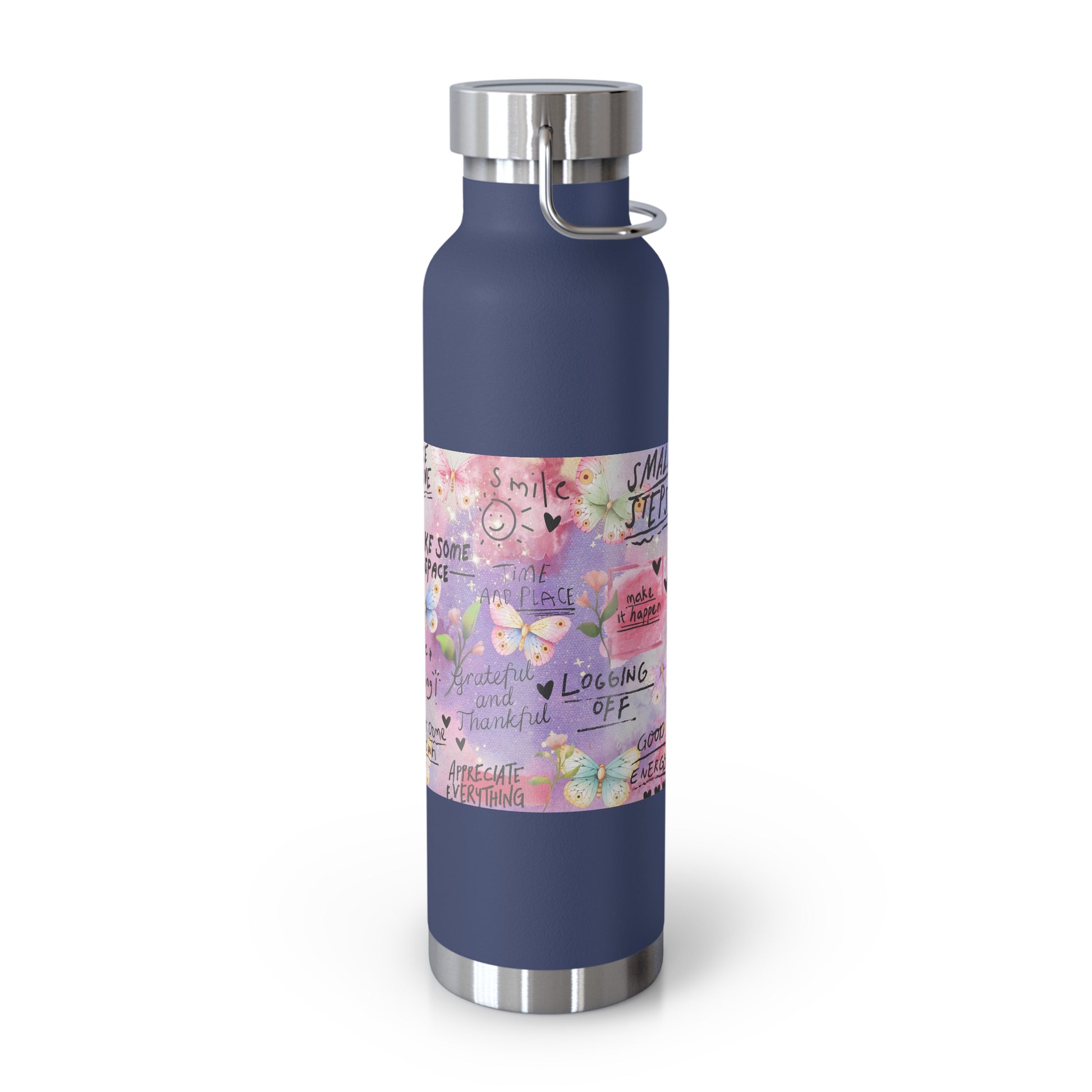 Inspirational Copper Insulated Water Bottle - 22oz - Motivational Quotes & Colorful Design - GULLYDESIGN