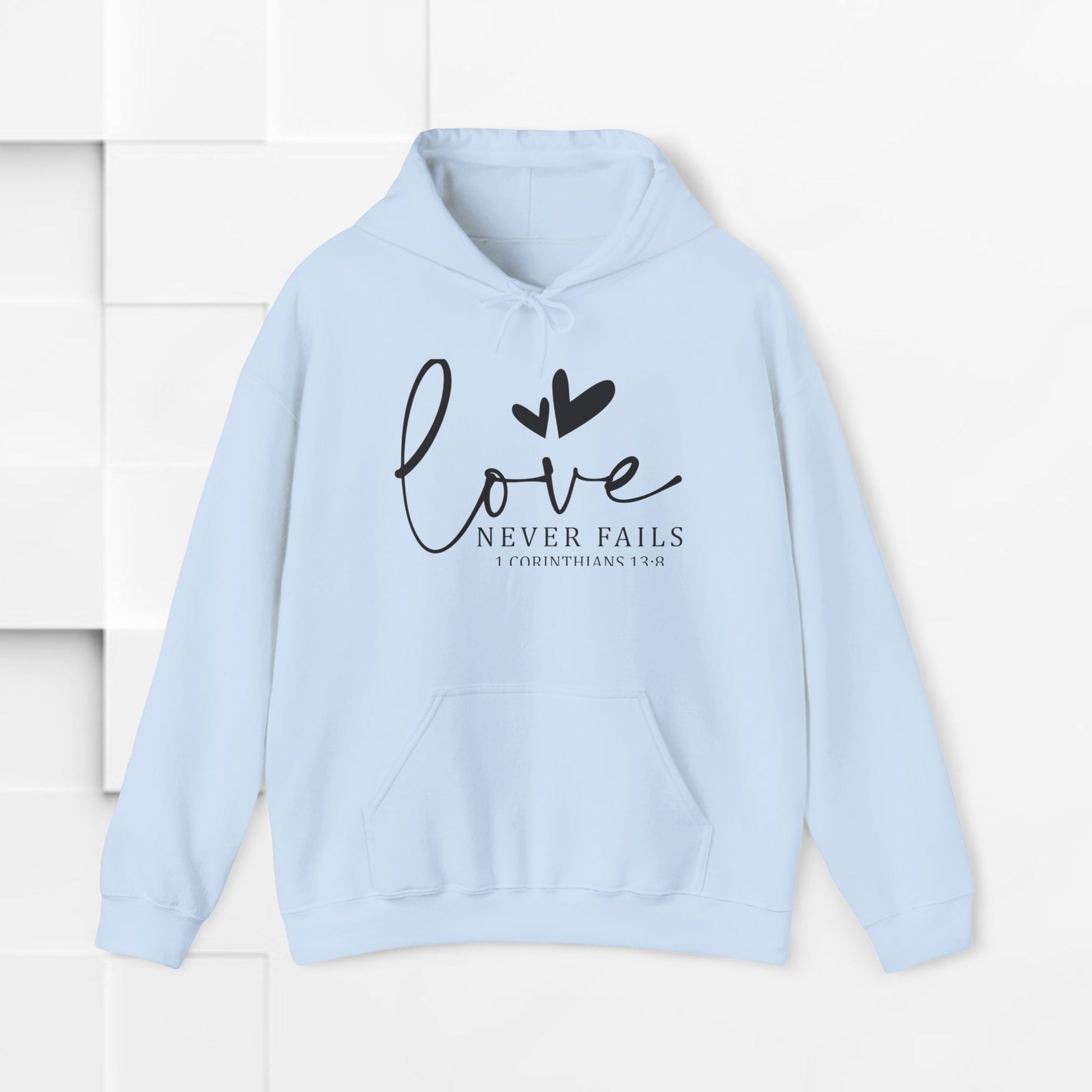 Inspirational Love Sweatshirt - Unisex Heavy Blend™ Hoodie with 1 Corinthians 13:8 - GULLYDESIGN