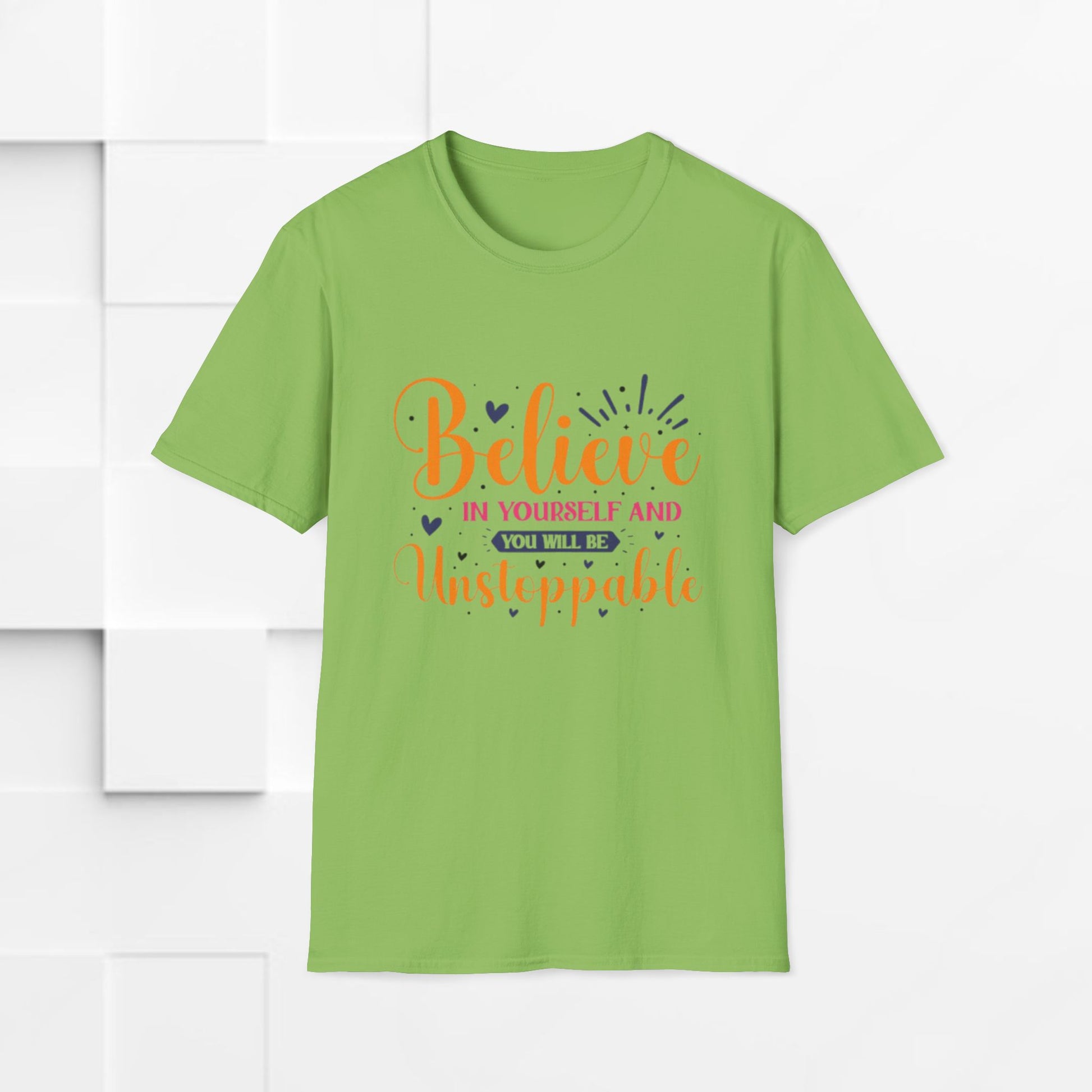 Unisex Softstyle T-Shirt - 'Believe in Yourself and You Will Be Unstoppable' Inspirational Tee - GULLYDESIGN