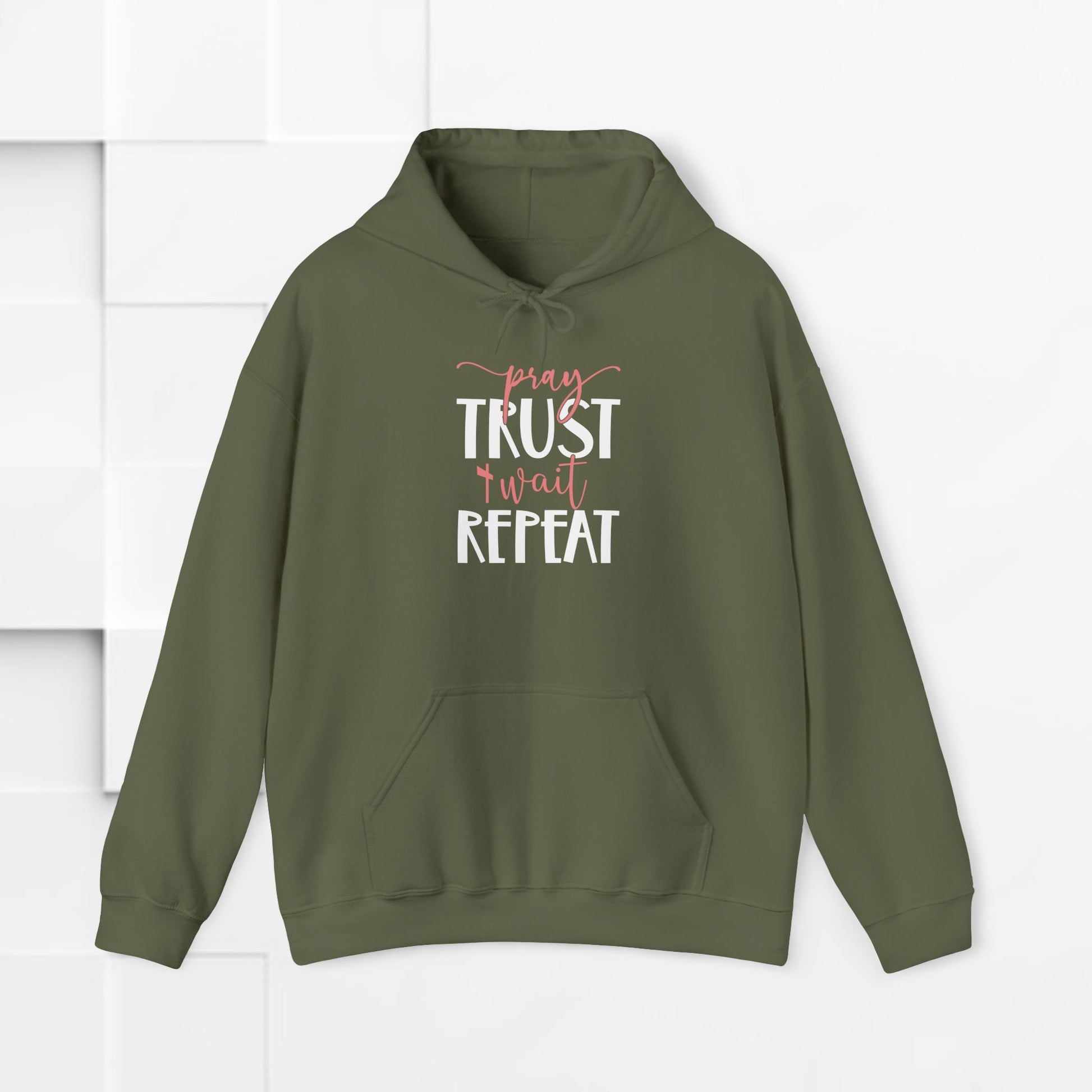 Inspirational Hooded Sweatshirt - "Pray, Trust, Wait, Repeat" - GULLYDESIGN