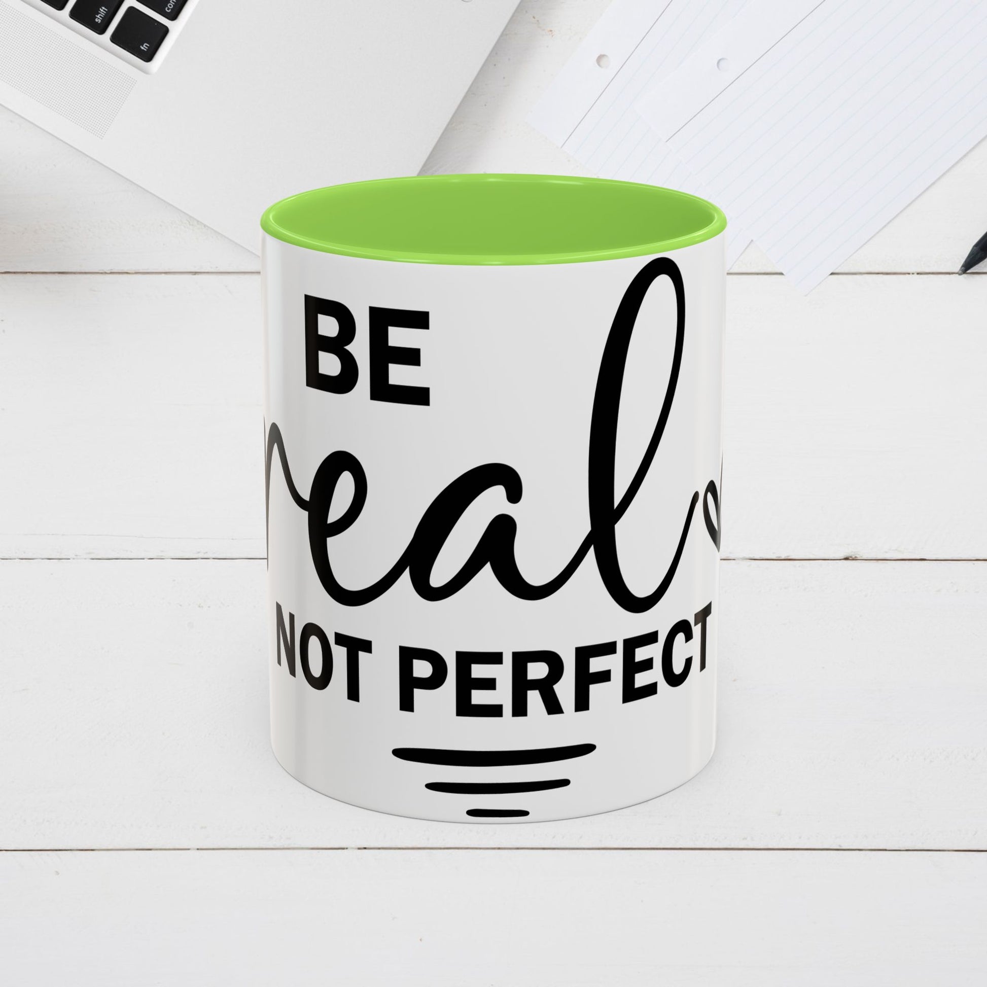Inspirational Coffee Mug - "Be Real Not Perfect" - Colorful 11oz & 15oz Designs - GULLYDESIGN
