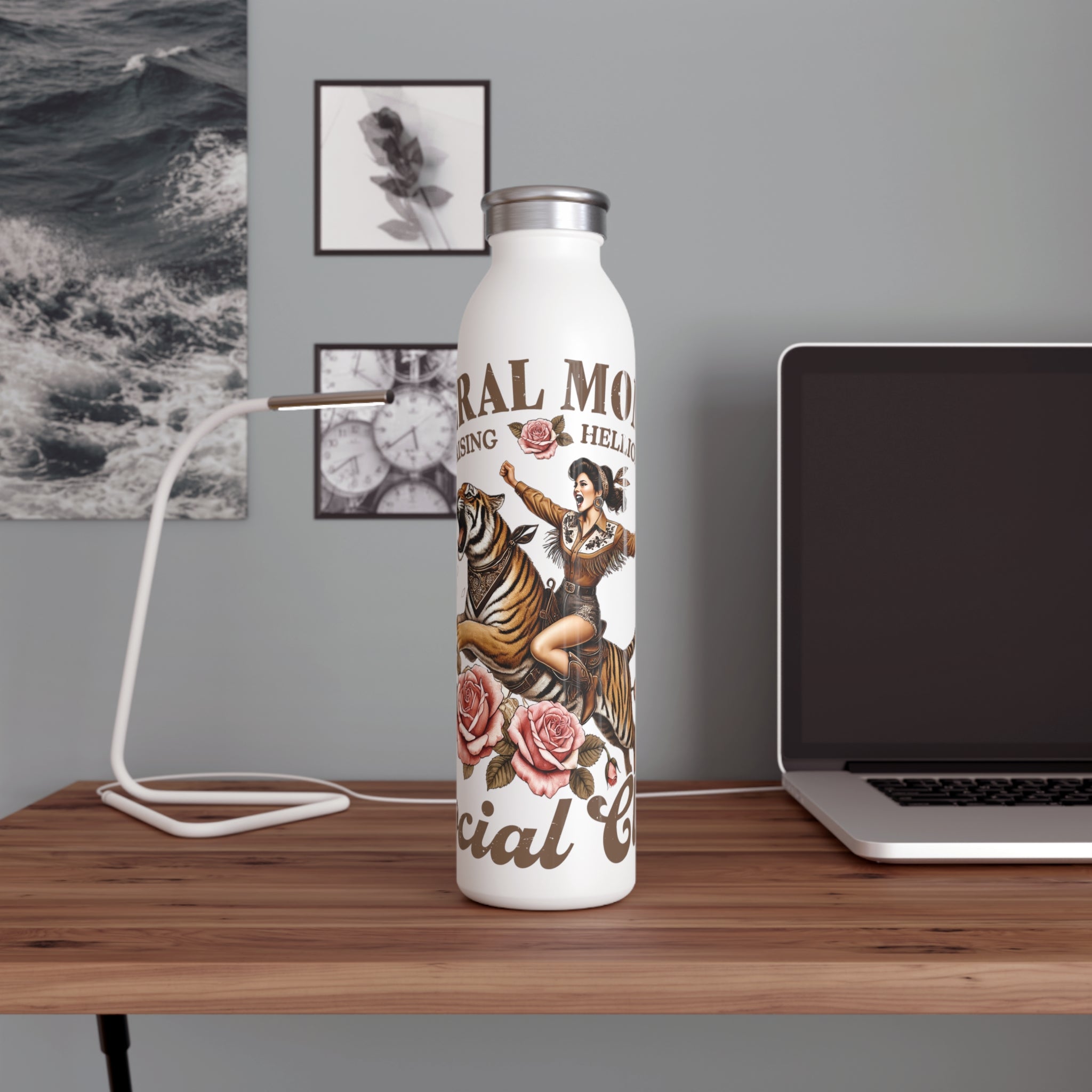 Feral Mom Slim Water Bottle - Stylish & Functional Hydro Flask for Active Moms - GULLYDESIGN