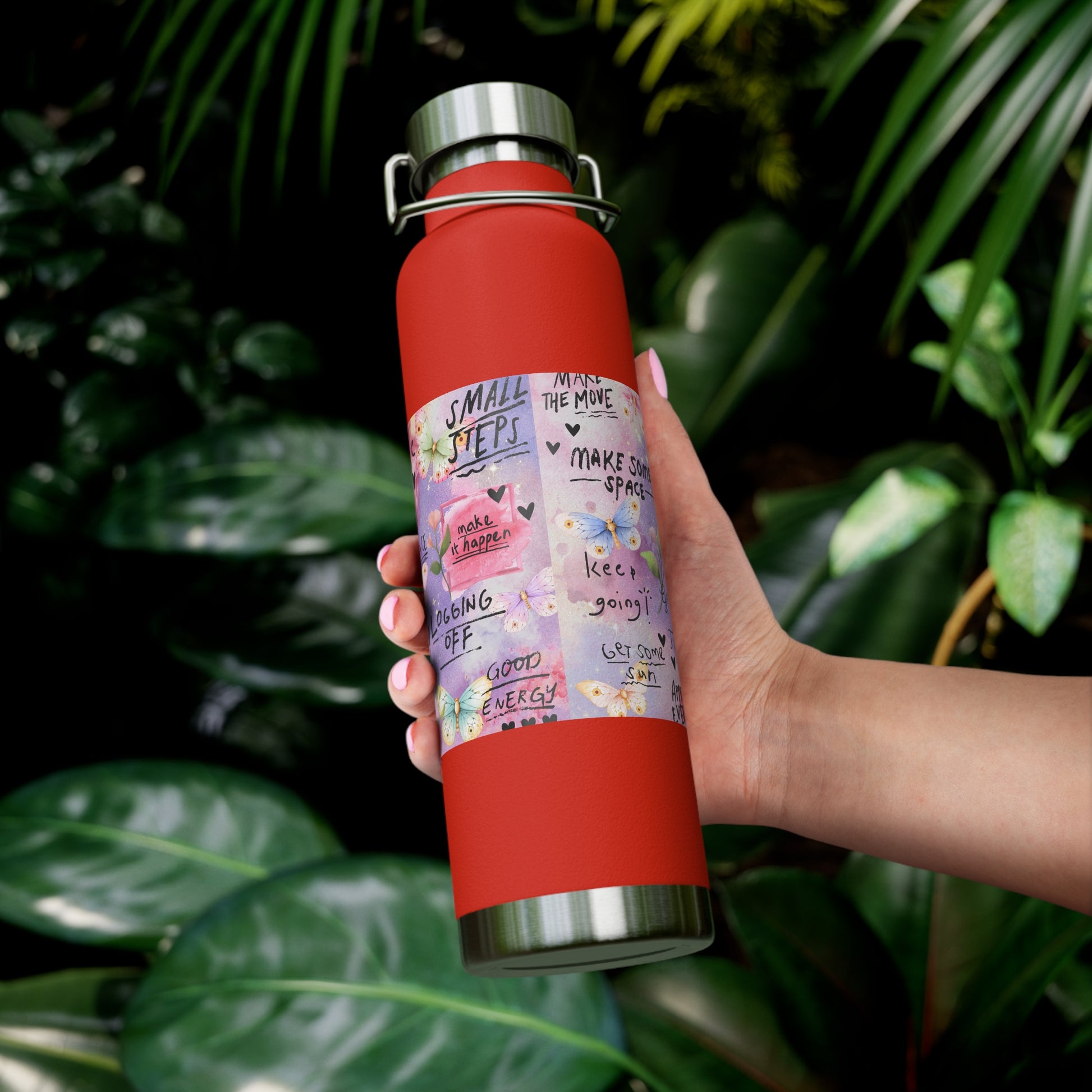 Inspirational Copper Insulated Water Bottle - 22oz - Motivational Quotes & Colorful Design - GULLYDESIGN