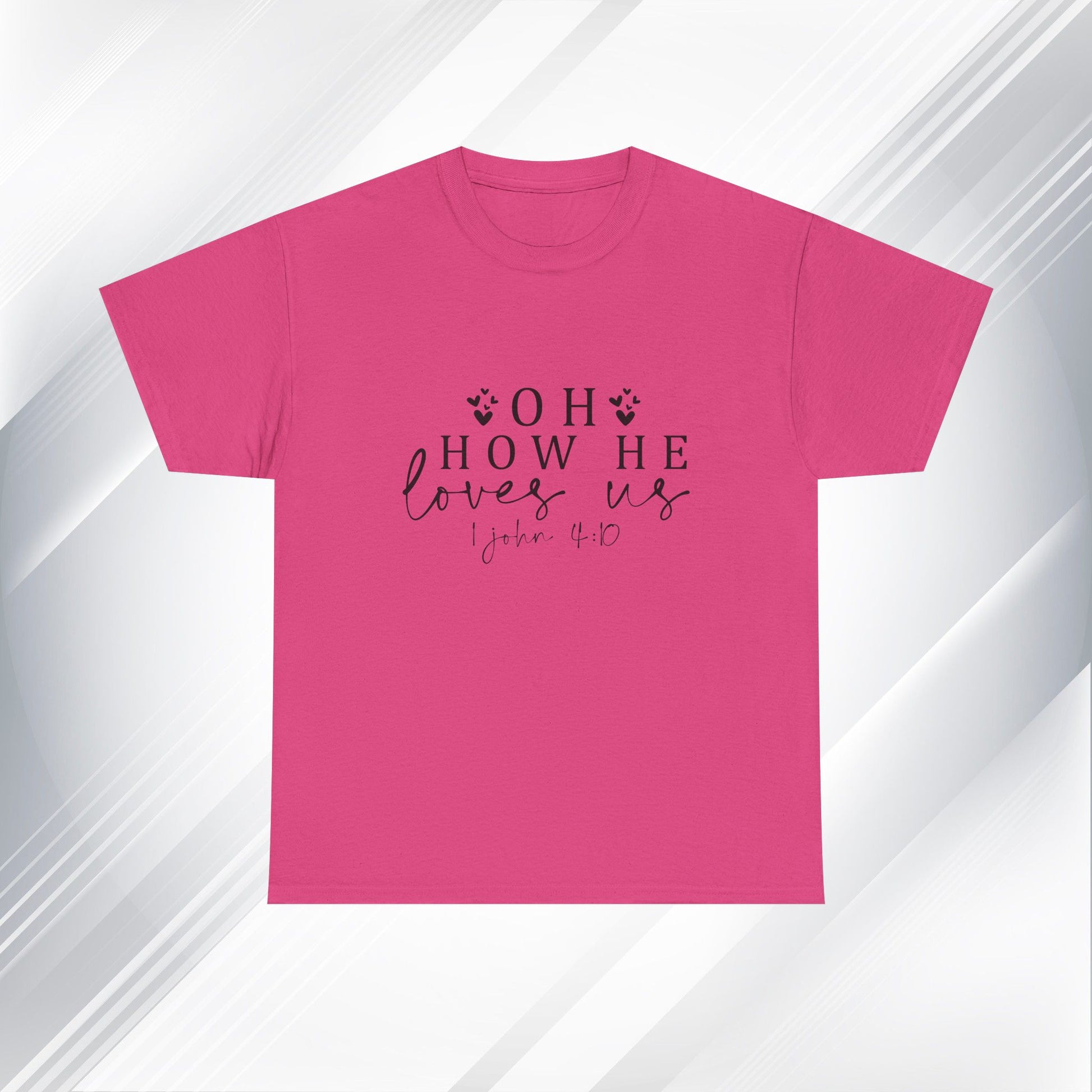 Inspirational Unisex Heavy Cotton Tee - 'Oh How He Loves Us' John 4:10 - GULLYDESIGN