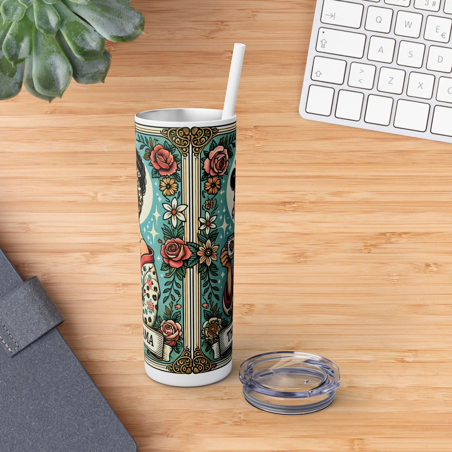 Vintage Floral Mama Skinny Tumbler with Straw | 20oz Stylish Drinkware for Moms