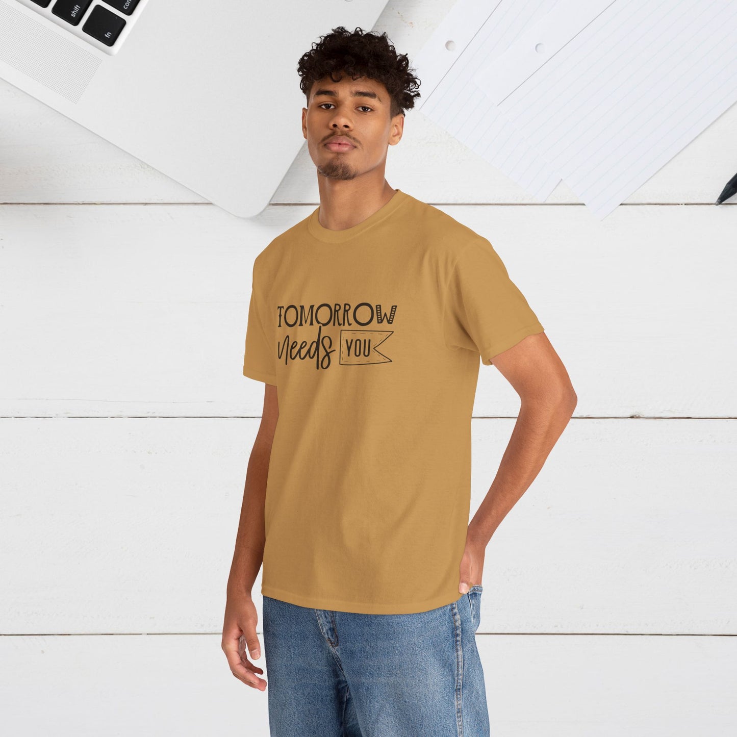 Inspirational Unisex Heavy Cotton Tee - 'Tomorrow Needs You'