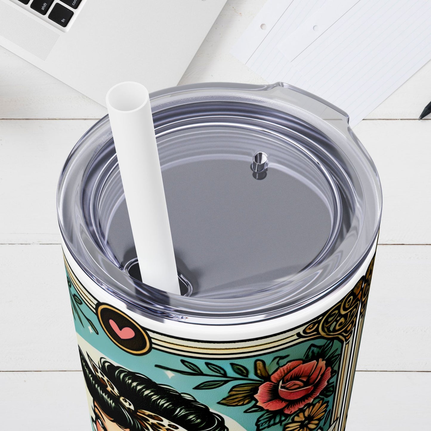 Vintage Floral Mama Skinny Tumbler with Straw | 20oz Stylish Drinkware for Moms