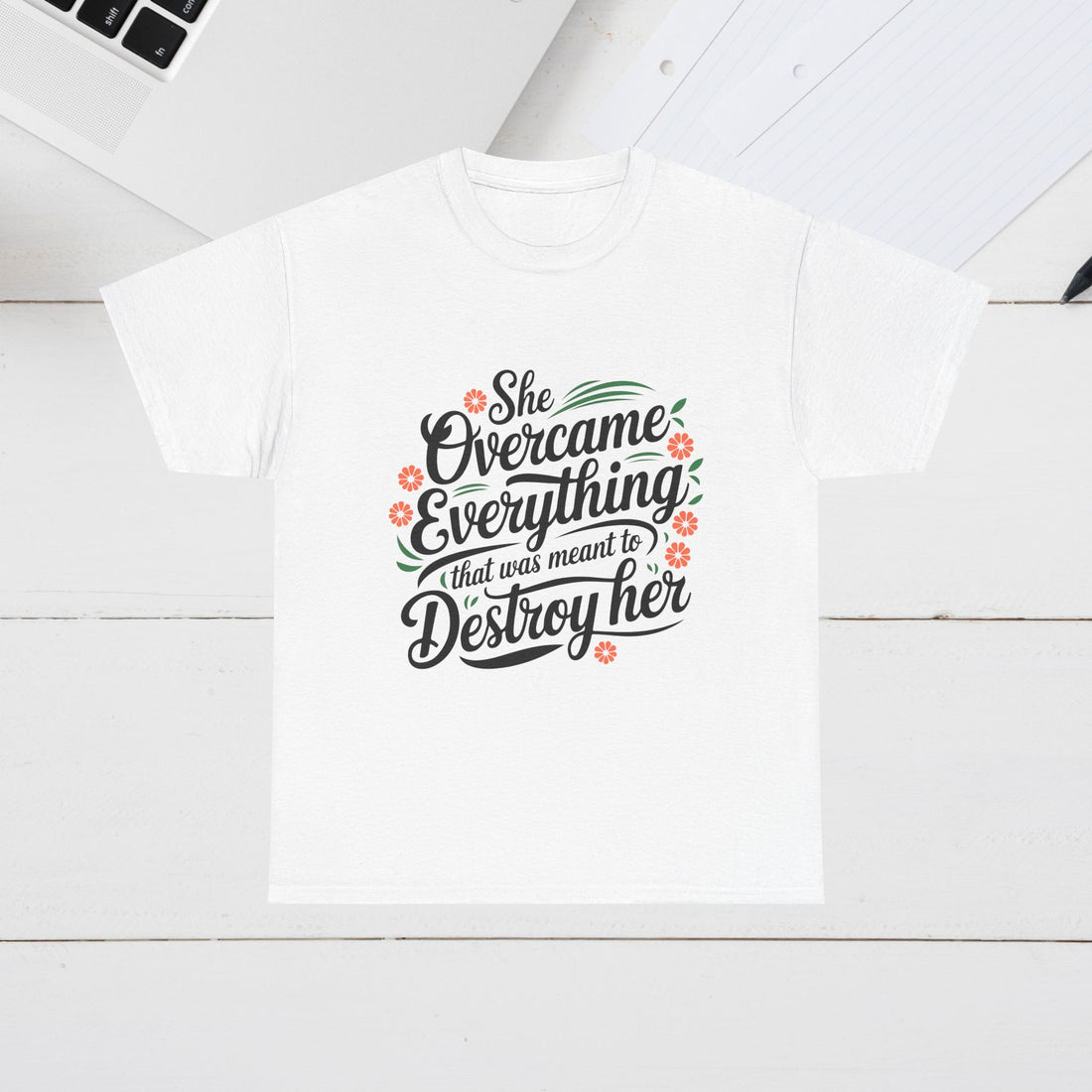 Empowering Women's Quote Unisex Heavy Cotton Tee - 'She Overcame Everything' - GULLYDESIGN