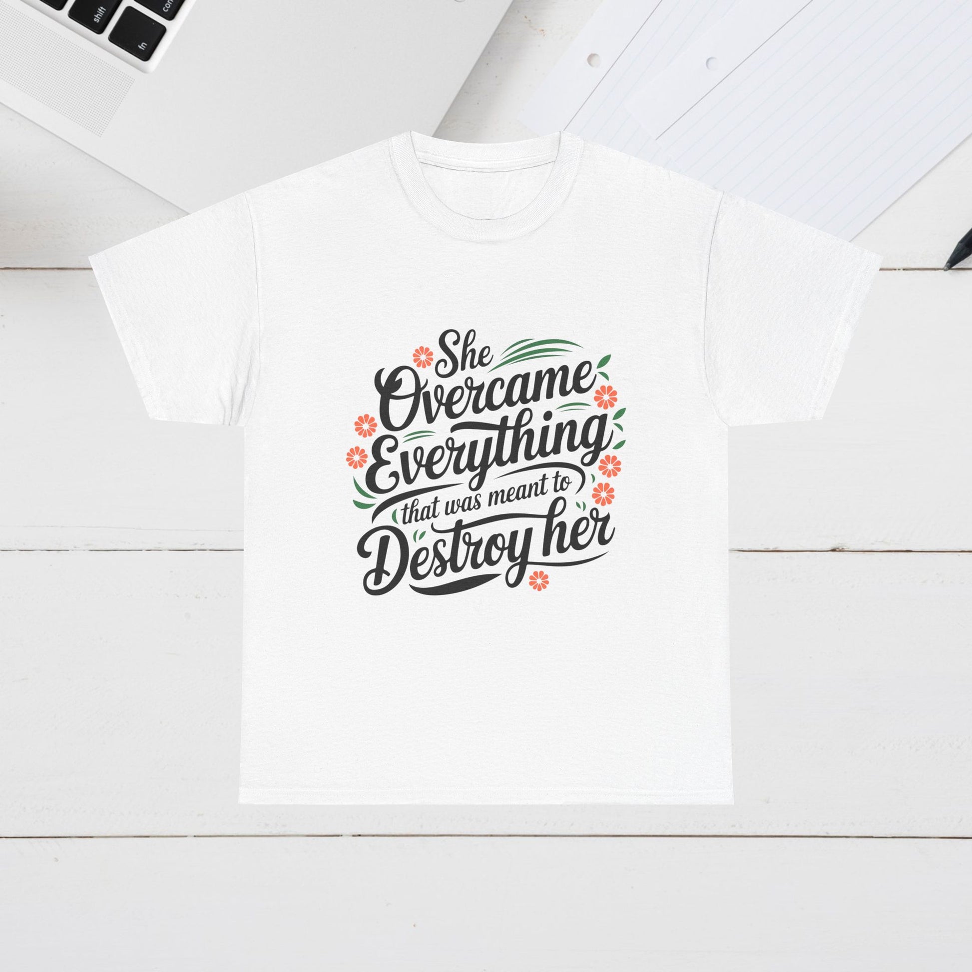 Empowering Women's Quote Unisex Heavy Cotton Tee - 'She Overcame Everything' - GULLYDESIGN