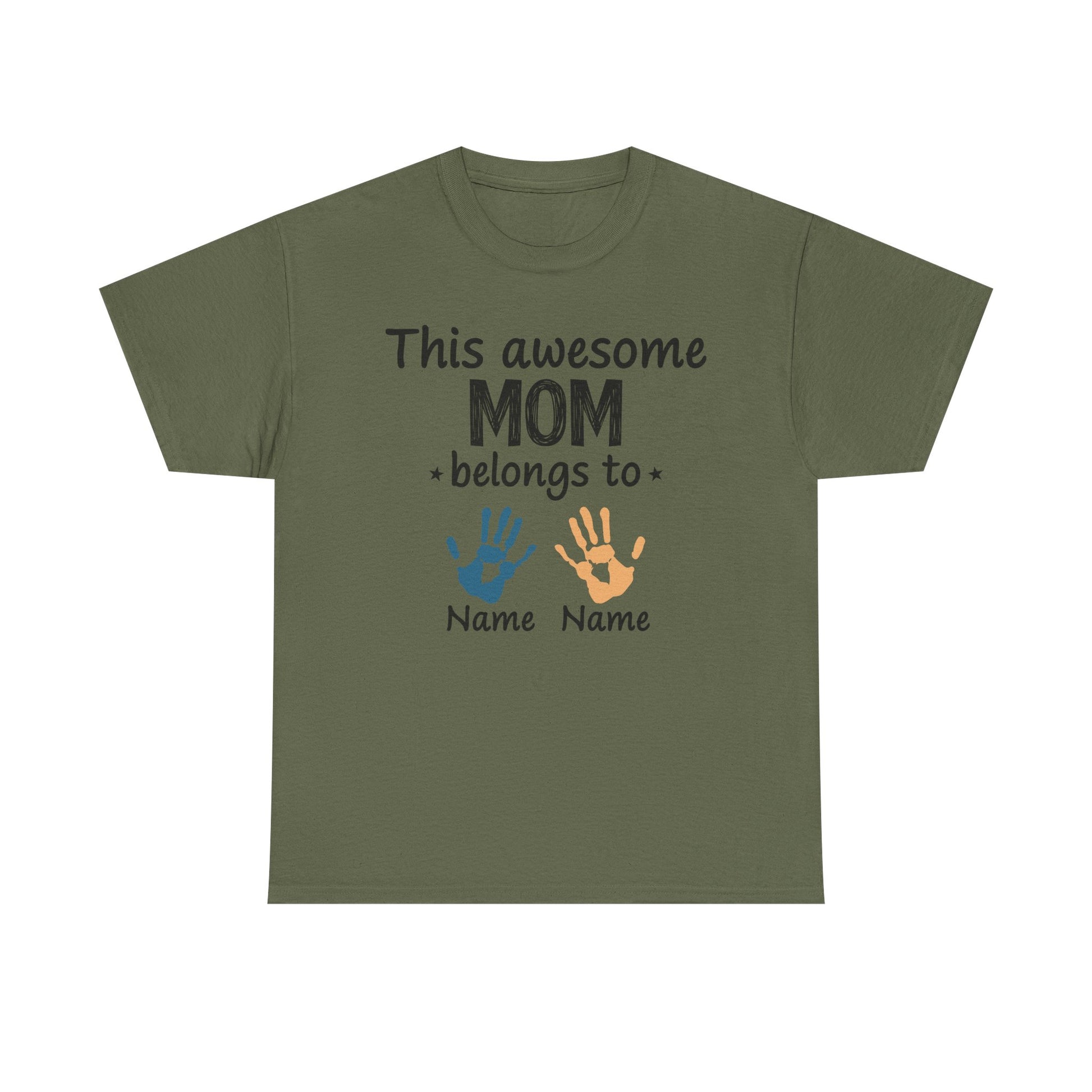 Custom "This Awesome MOM Belongs To" Unisex Heavy Cotton Tee - Perfect Gift for Mother's Day and Family Celebrations - GULLYDESIGN