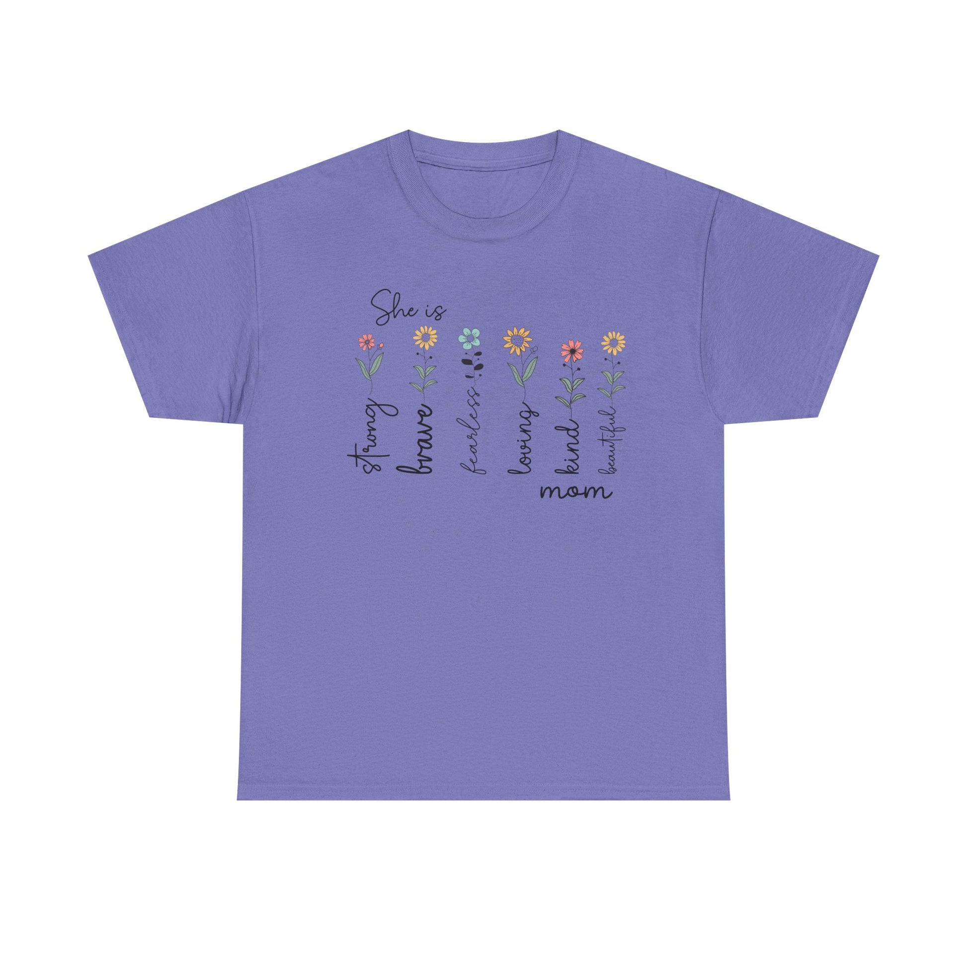 Inspirational Mom Heavy Cotton Tee - Strong, Brave, Kind, Beautiful Design - GULLYDESIGN