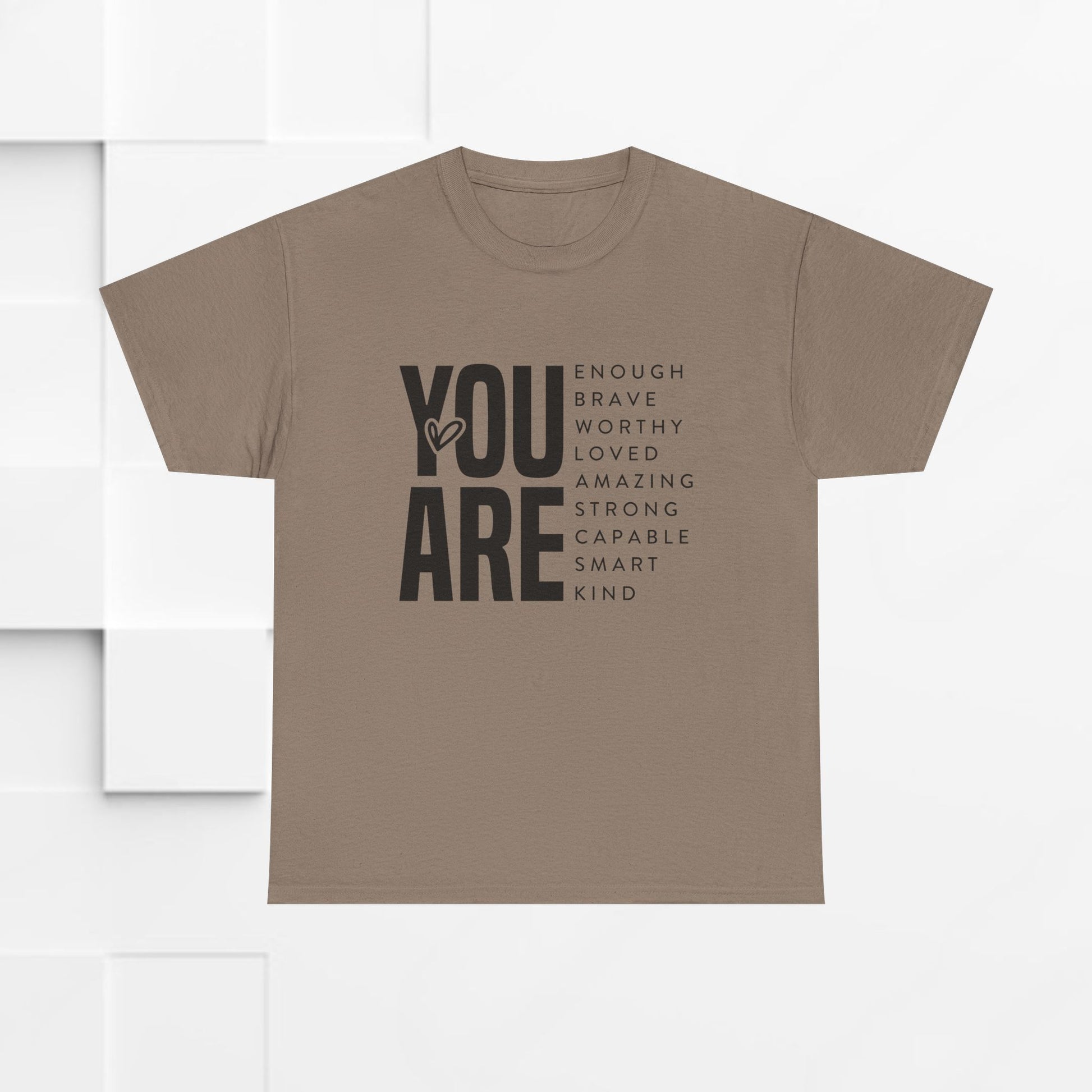 You Are Enough Unisex Heavy Cotton Tee | Inspirational Graphic Tee for Self-Love and Positivity - GULLYDESIGN