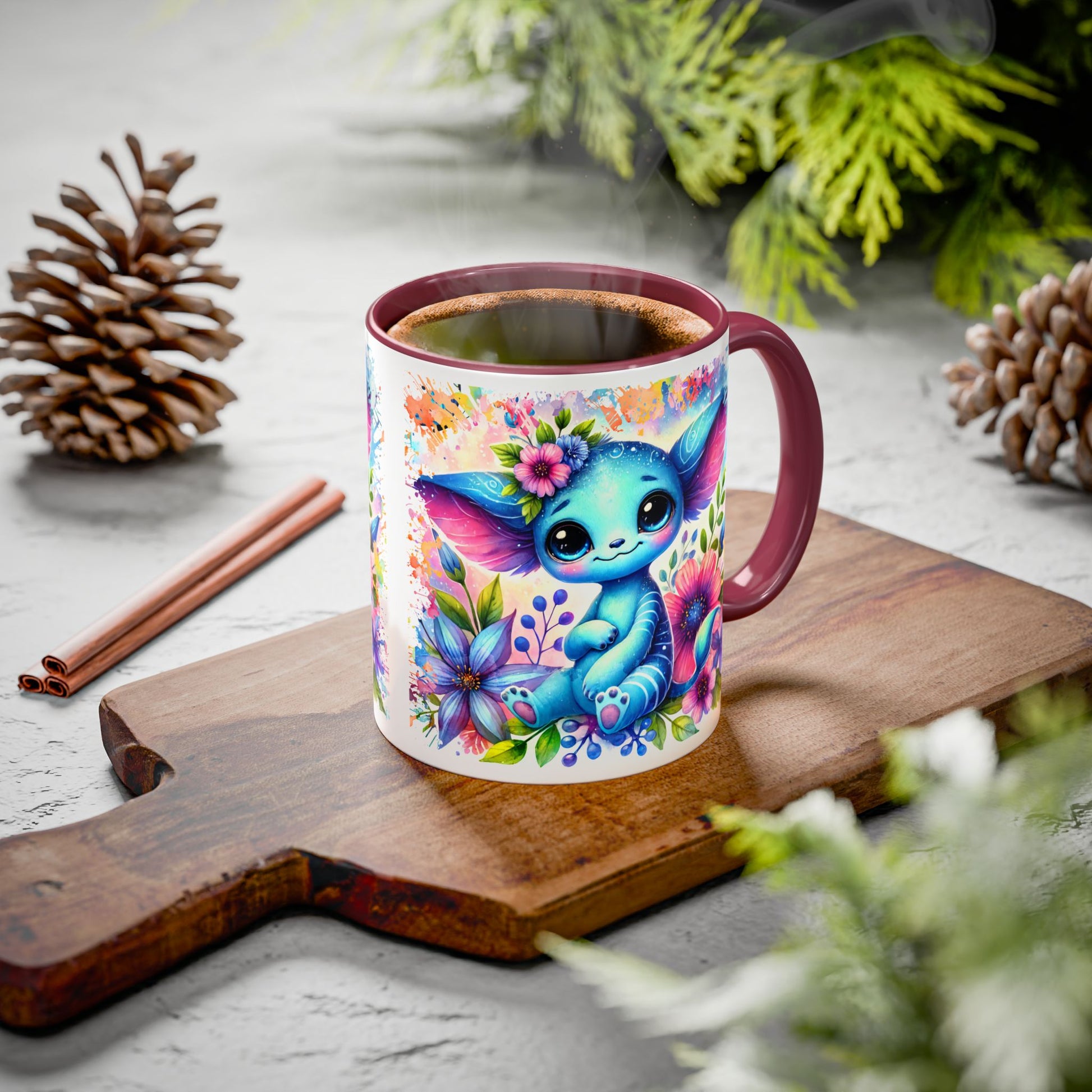 Colorful Floral Character Mug - Cute 11oz/15oz Coffee Mug for Nature Lovers - GULLYDESIGN