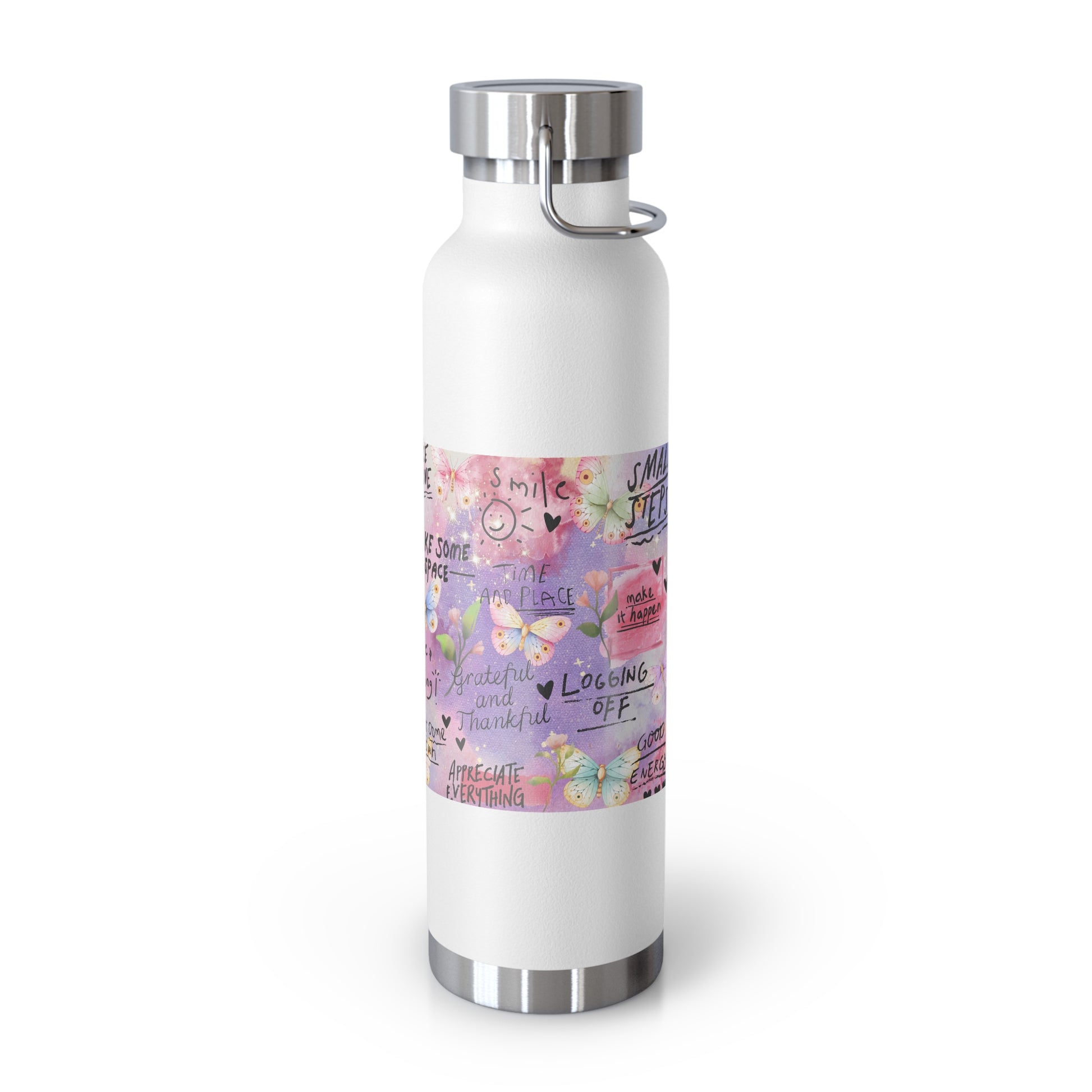 Inspirational Copper Insulated Water Bottle - 22oz - Motivational Quotes & Colorful Design - GULLYDESIGN