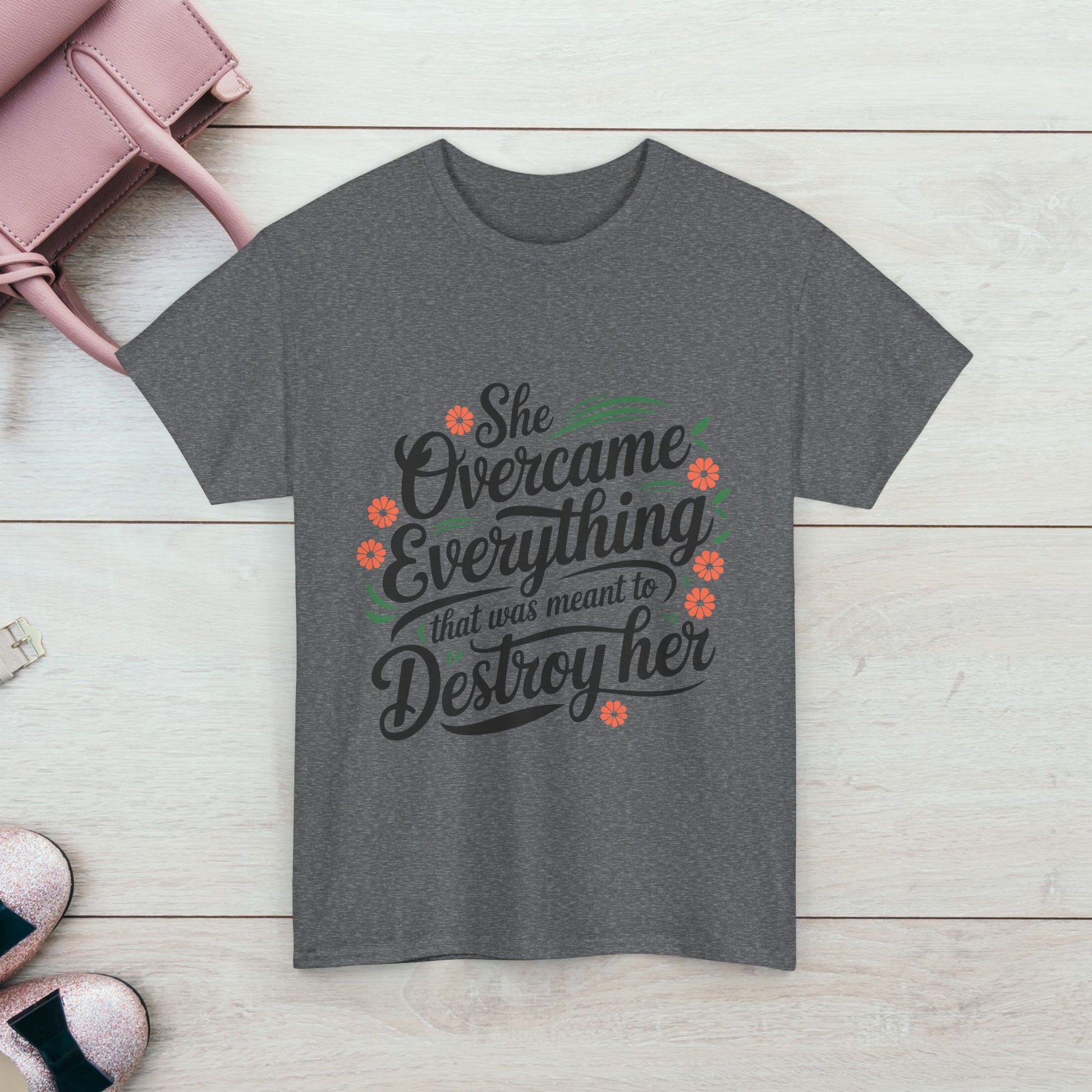 Empowering Women's Quote Unisex Heavy Cotton Tee - 'She Overcame Everything' - GULLYDESIGN