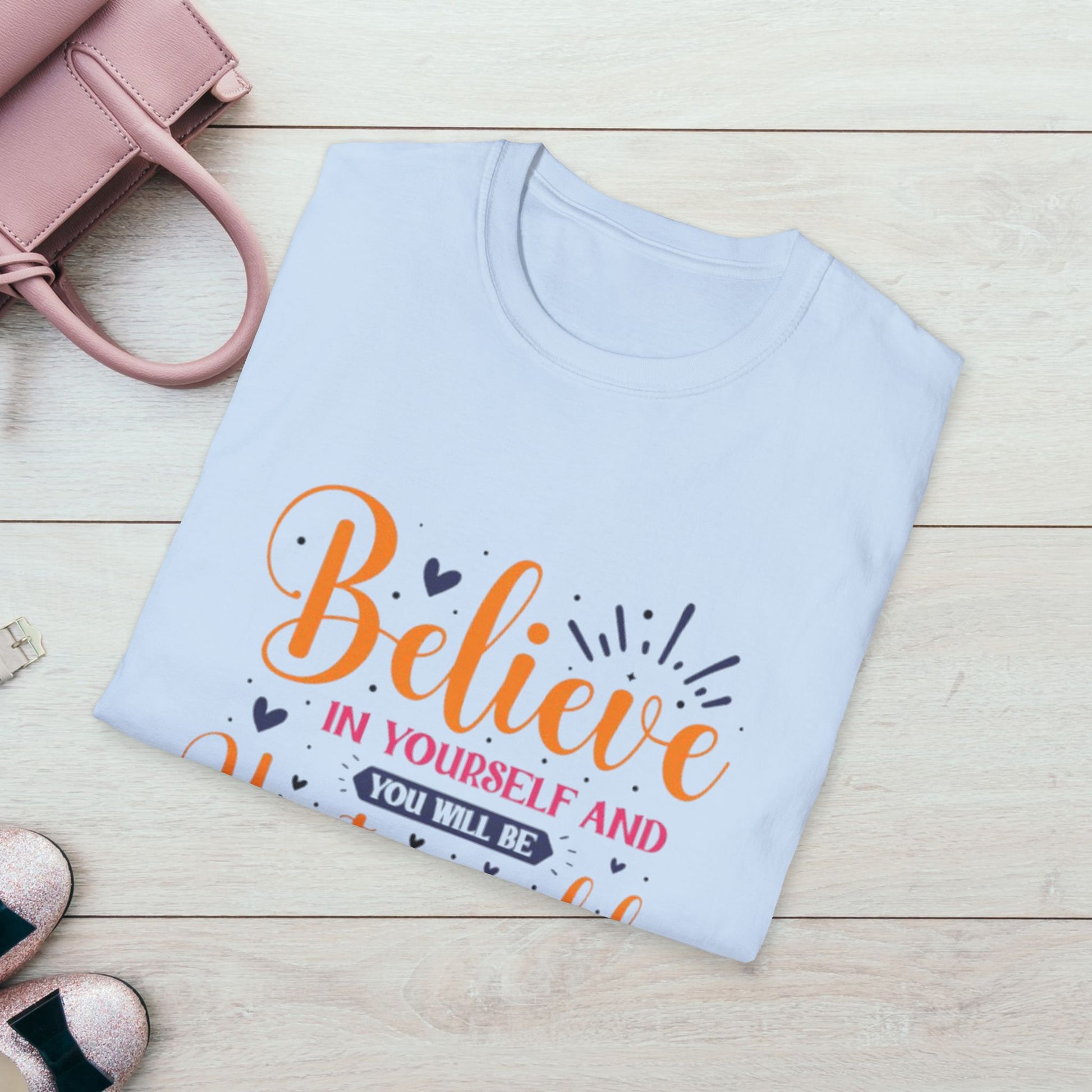 Unisex Softstyle T-Shirt - 'Believe in Yourself and You Will Be Unstoppable' Inspirational Tee - GULLYDESIGN