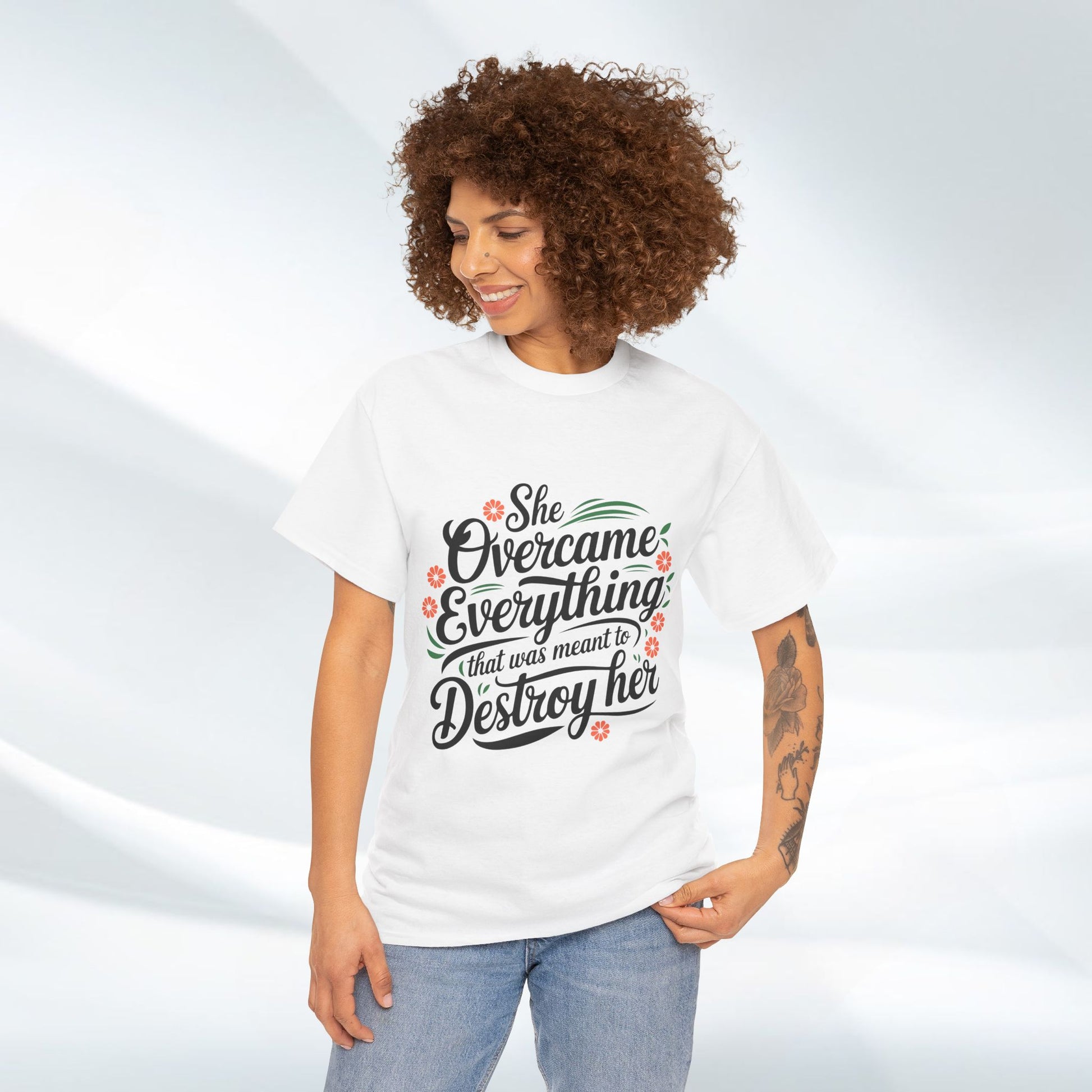 Empowering Women's Quote Unisex Heavy Cotton Tee - 'She Overcame Everything' - GULLYDESIGN
