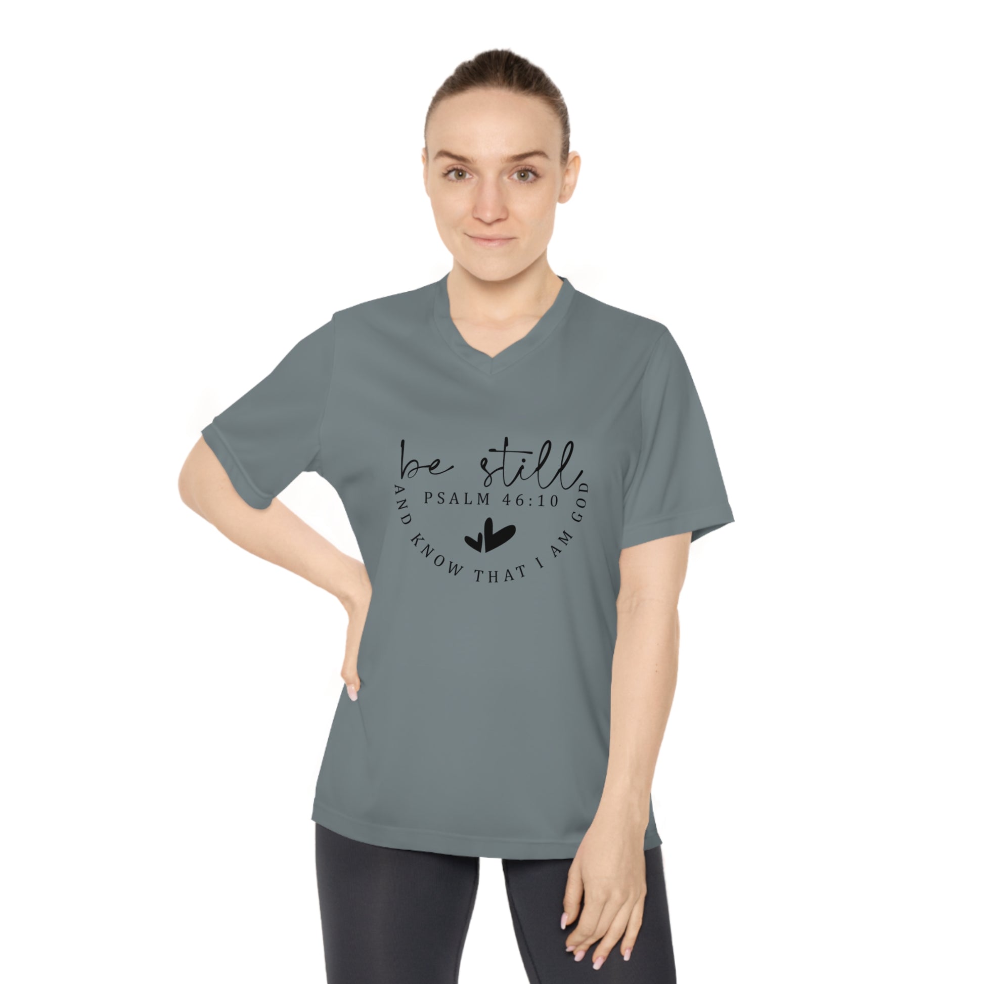 Be Still Psalm 46:10 Women's Performance V-Neck T-Shirt - GULLYDESIGN