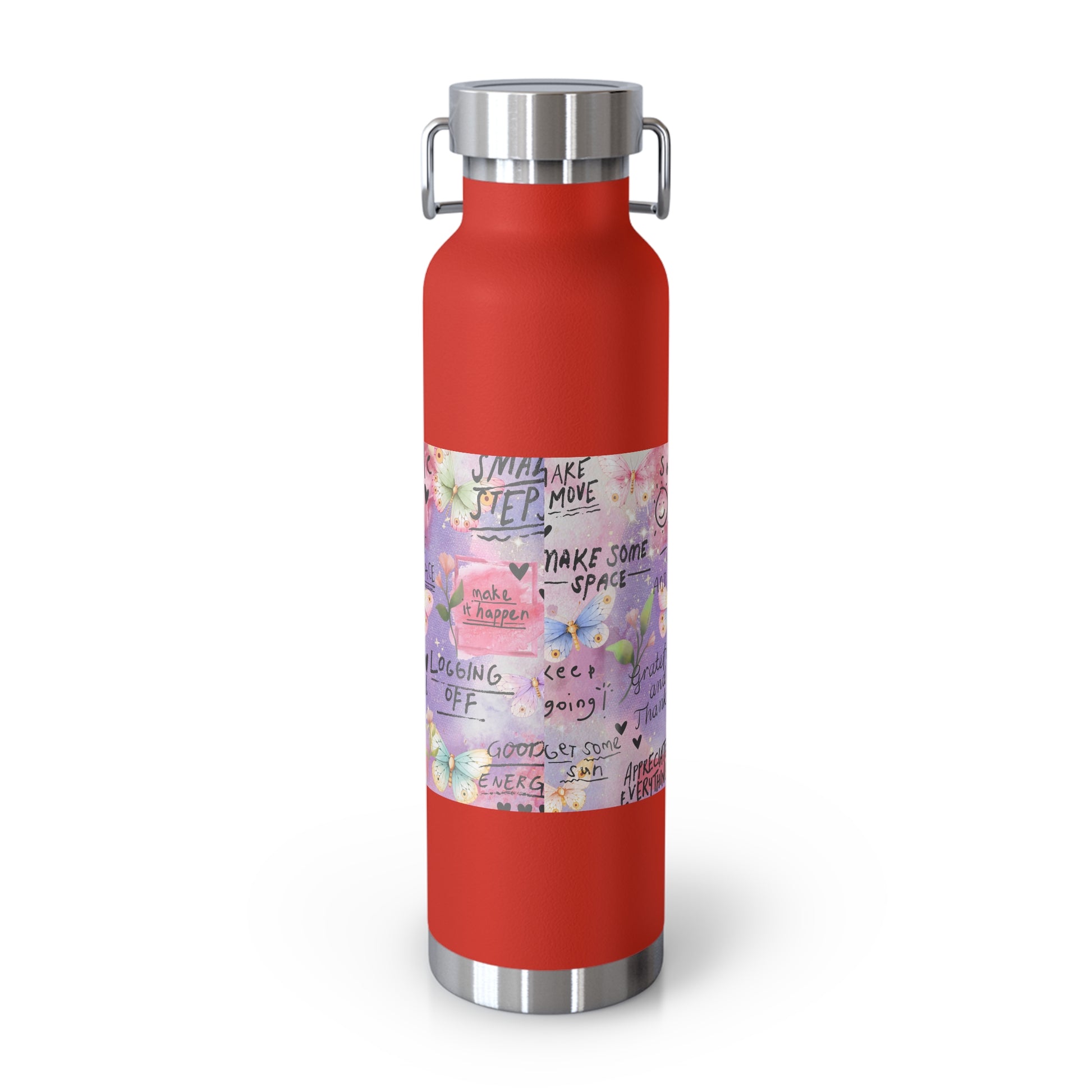 Inspirational Copper Insulated Water Bottle - 22oz - Motivational Quotes & Colorful Design - GULLYDESIGN