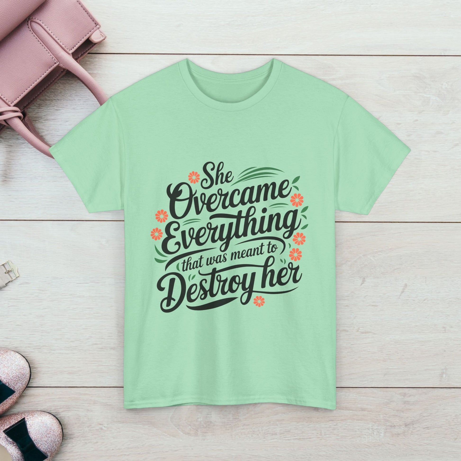 Empowering Women's Quote Unisex Heavy Cotton Tee - 'She Overcame Everything' - GULLYDESIGN