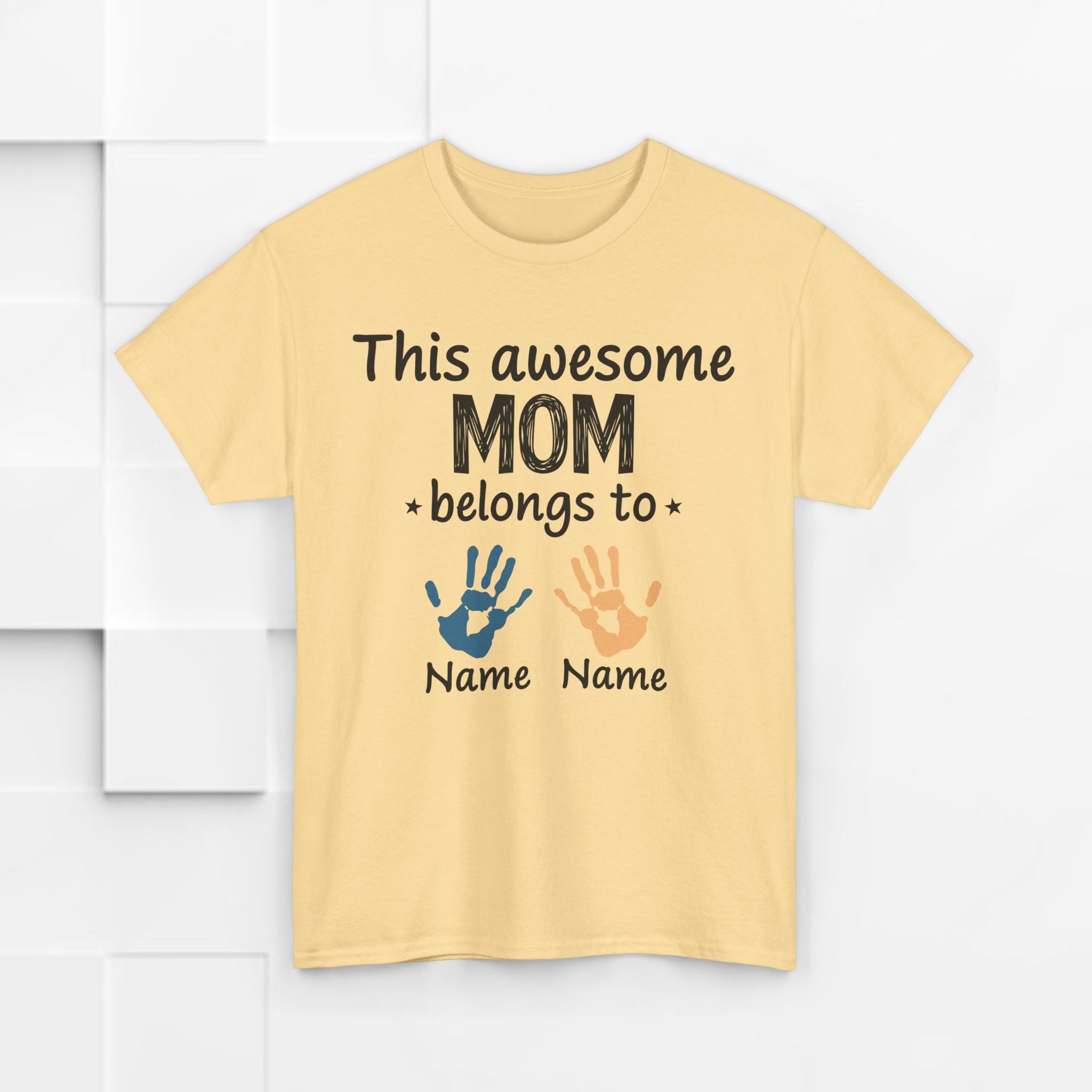 Custom "This Awesome MOM Belongs To" Unisex Heavy Cotton Tee - Perfect Gift for Mother's Day and Family Celebrations - GULLYDESIGN