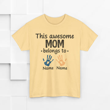Custom "This Awesome MOM Belongs To" Unisex Heavy Cotton Tee - Perfect Gift for Mother's Day and Family Celebrations - GULLYDESIGN