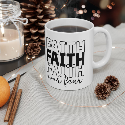 Inspirational 11oz Ceramic Mug - Faith Over Fear Design - GULLYDESIGN