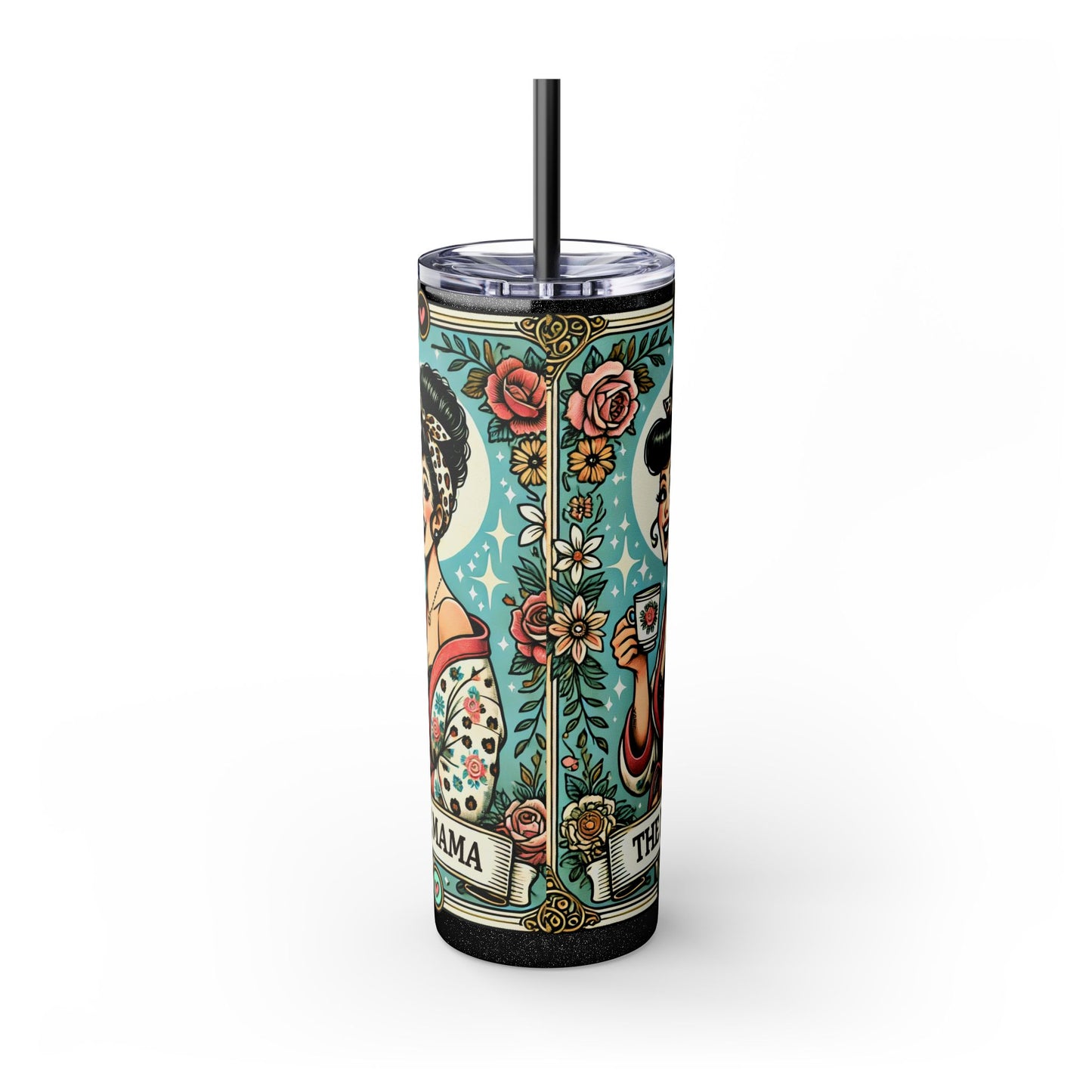 Vintage Floral Mama Skinny Tumbler with Straw | 20oz Stylish Drinkware for Moms
