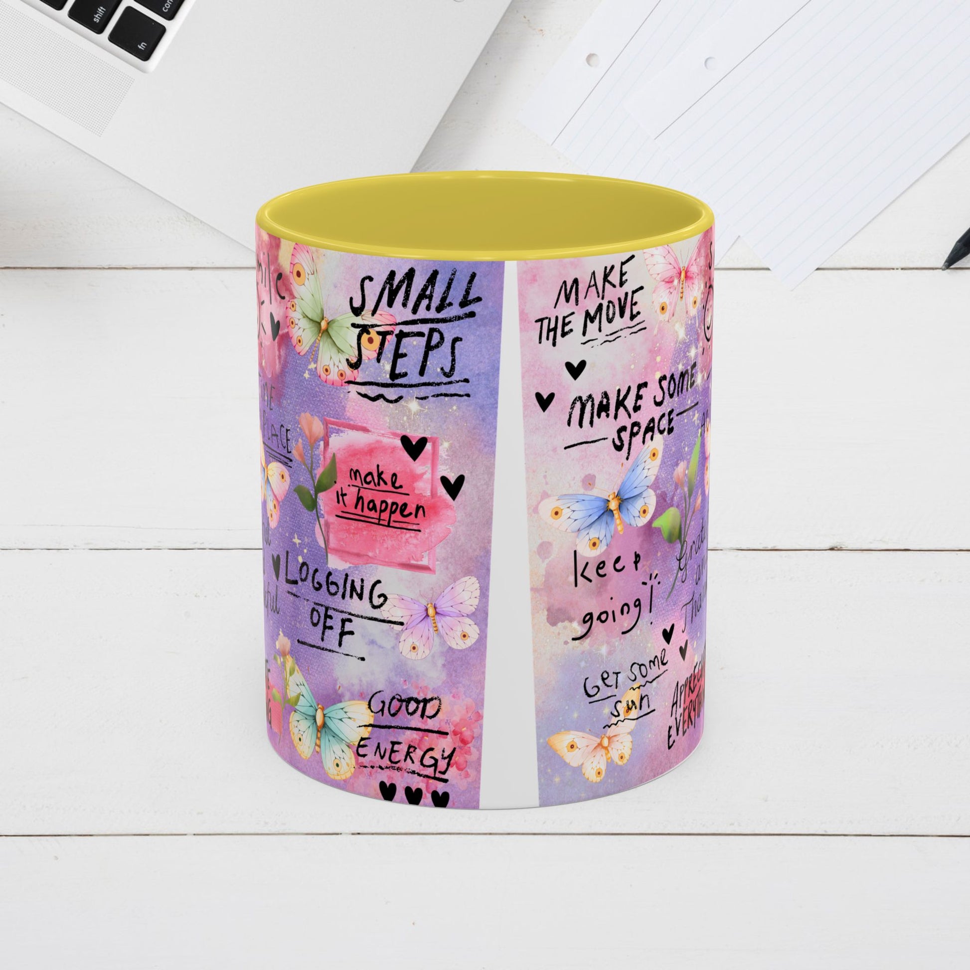 Inspirational Grateful and Thankful Butterfly Mug - Colorful 11oz & 15oz Coffee Cup with Motivational Quotes - GULLYDESIGN