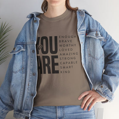 You Are Enough Unisex Heavy Cotton Tee | Inspirational Graphic Tee for Self-Love and Positivity