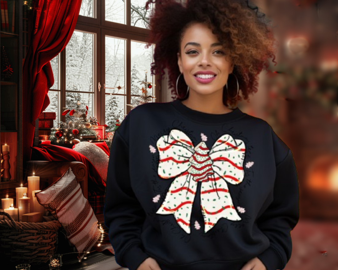 Tis The Season Bow Ribbon Christmas Sweatshirt – Premium Gildan | DTF Printed